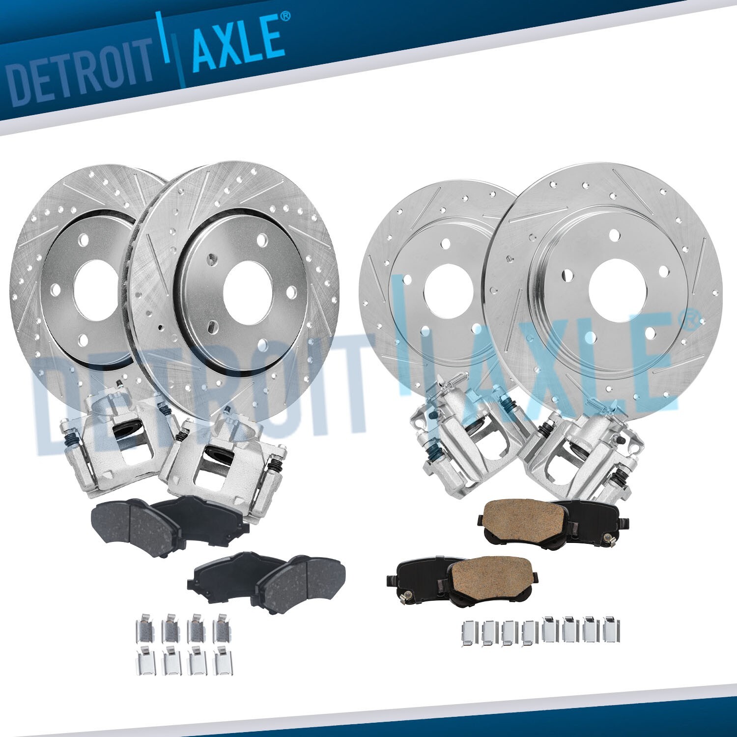 Front Rear Drilled Rotors Calipers Brake Pads for Town and Country Grand Caravan