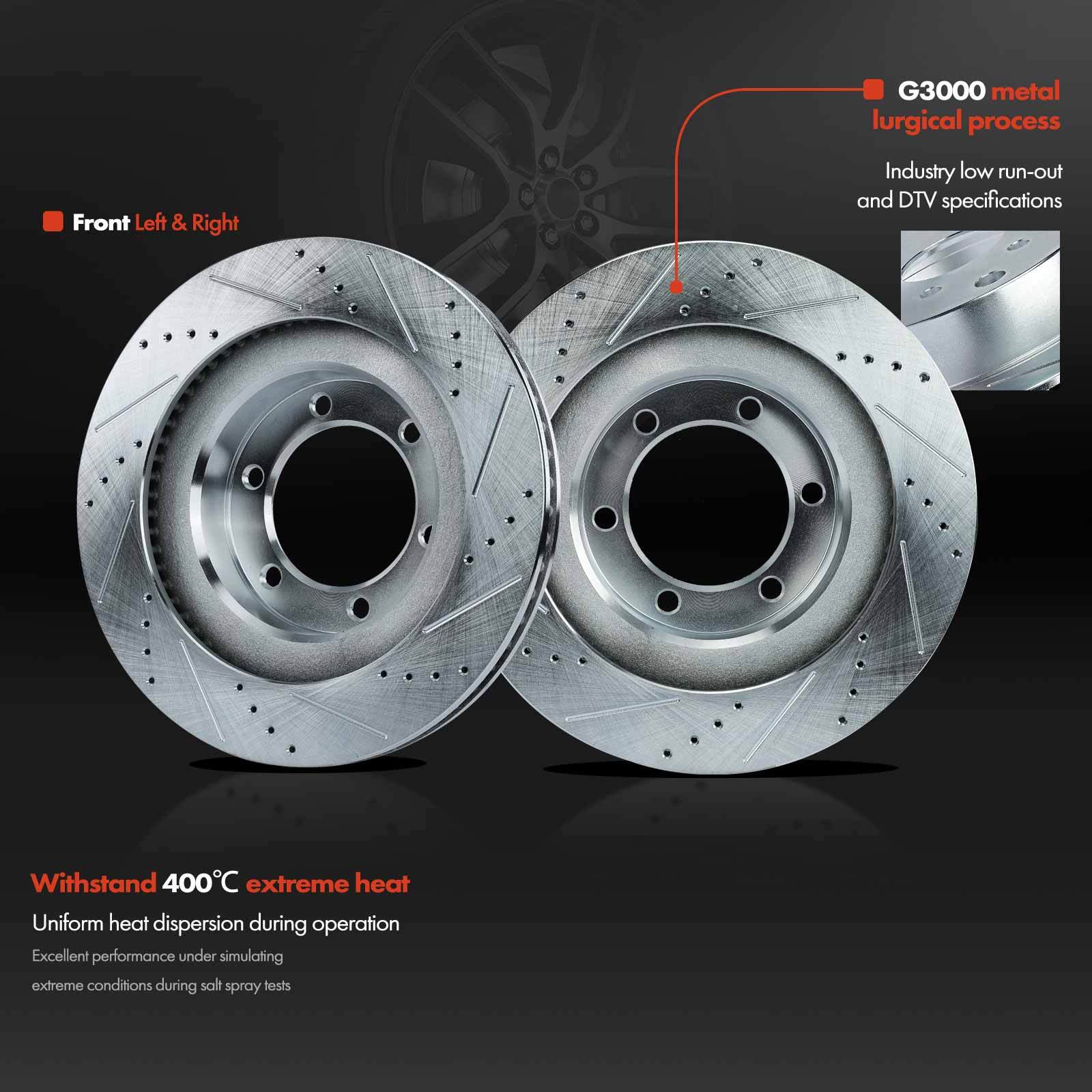 Front Side Drilled & Slotted Disc Brake Rotors for Toyota 4Runner Lexus GX470