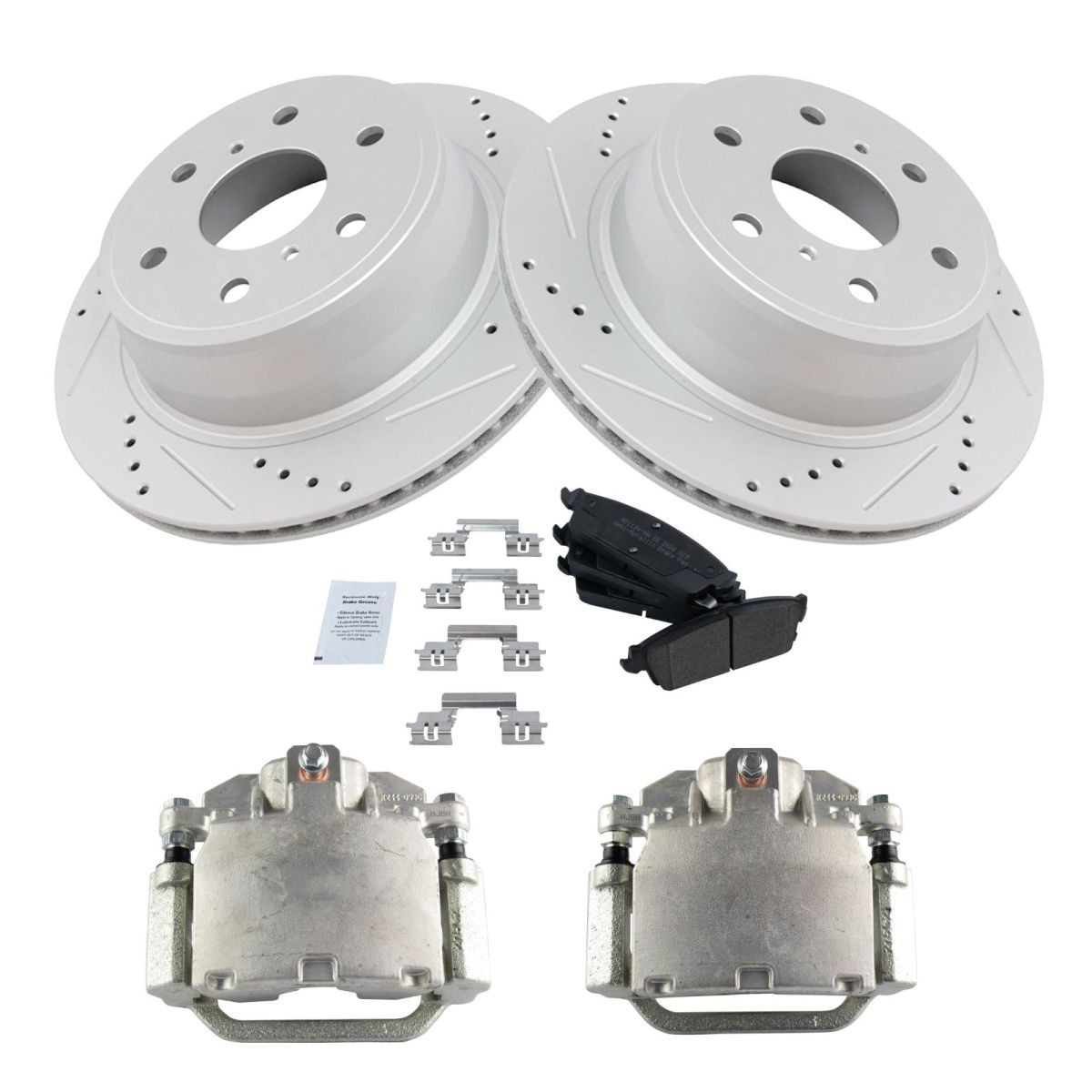 TRQ Rear Performance Brake Rotor, Metallic Pad & Caliper Kit for Chevy Truck SUV