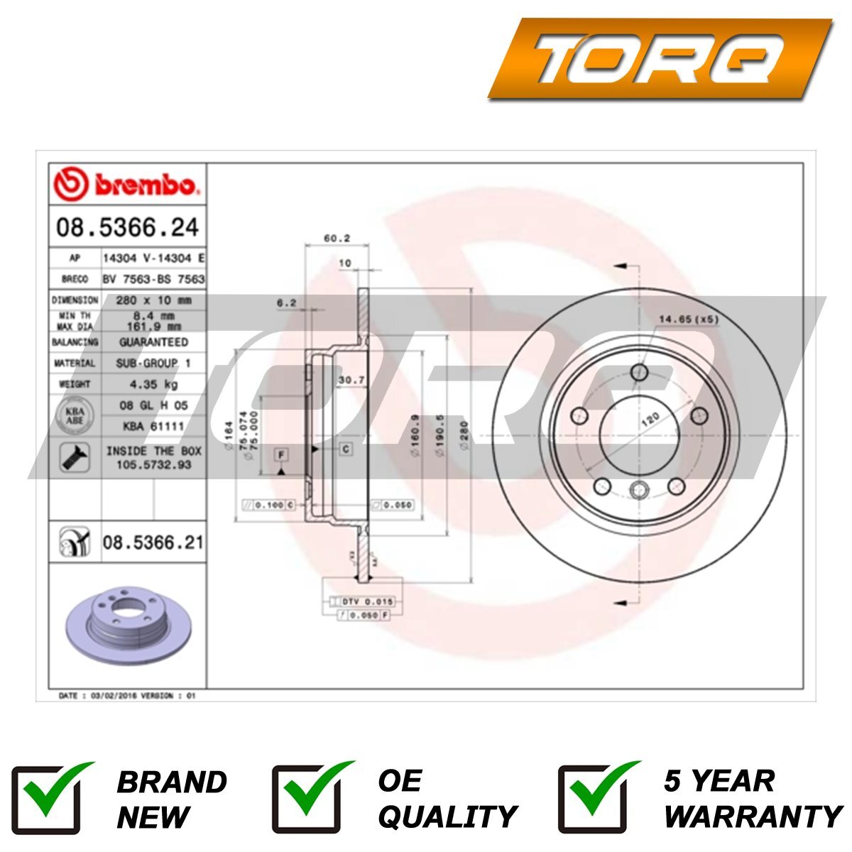 Brake Discs Rear Torq Fits BMW 3 Series 1990-2006 + Other Models