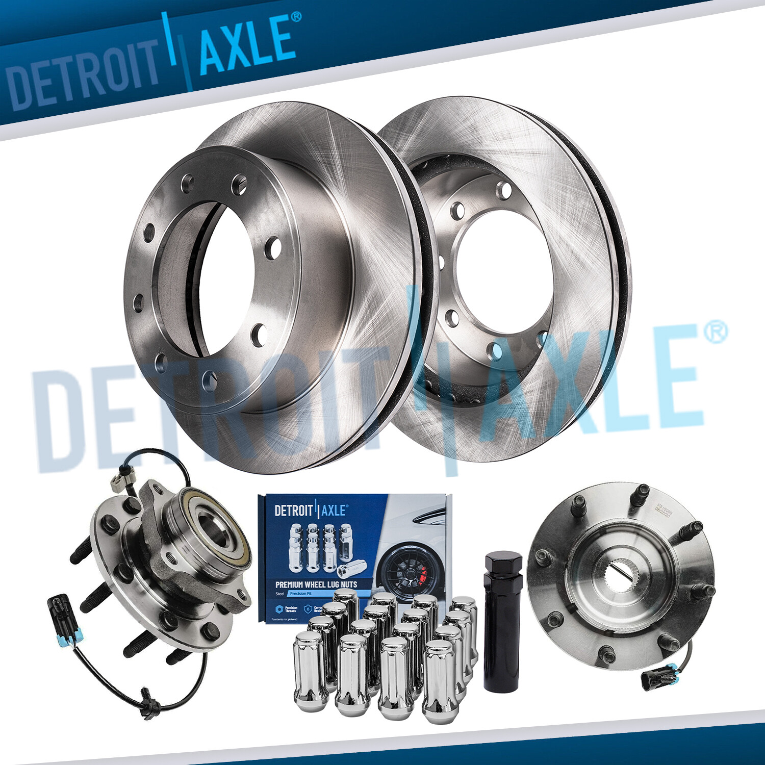 8-Lug Front Disc Rotors Wheel Hubs +16pc Lug Nuts w/ key for Silverado 1500 2500