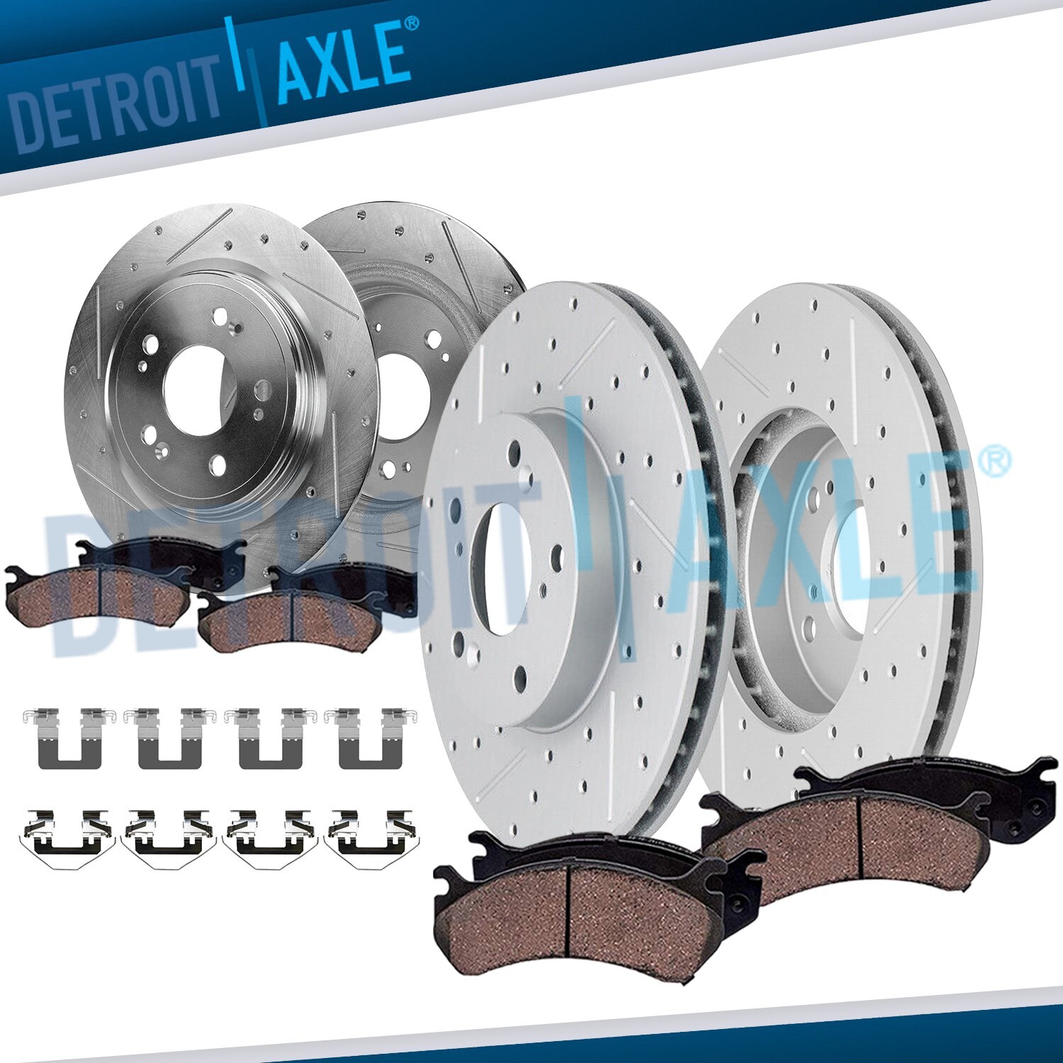 8pc Front Rear Drilled Brake Rotors Ceramic Brake Pads for 2014 – 2020 Acura RLX