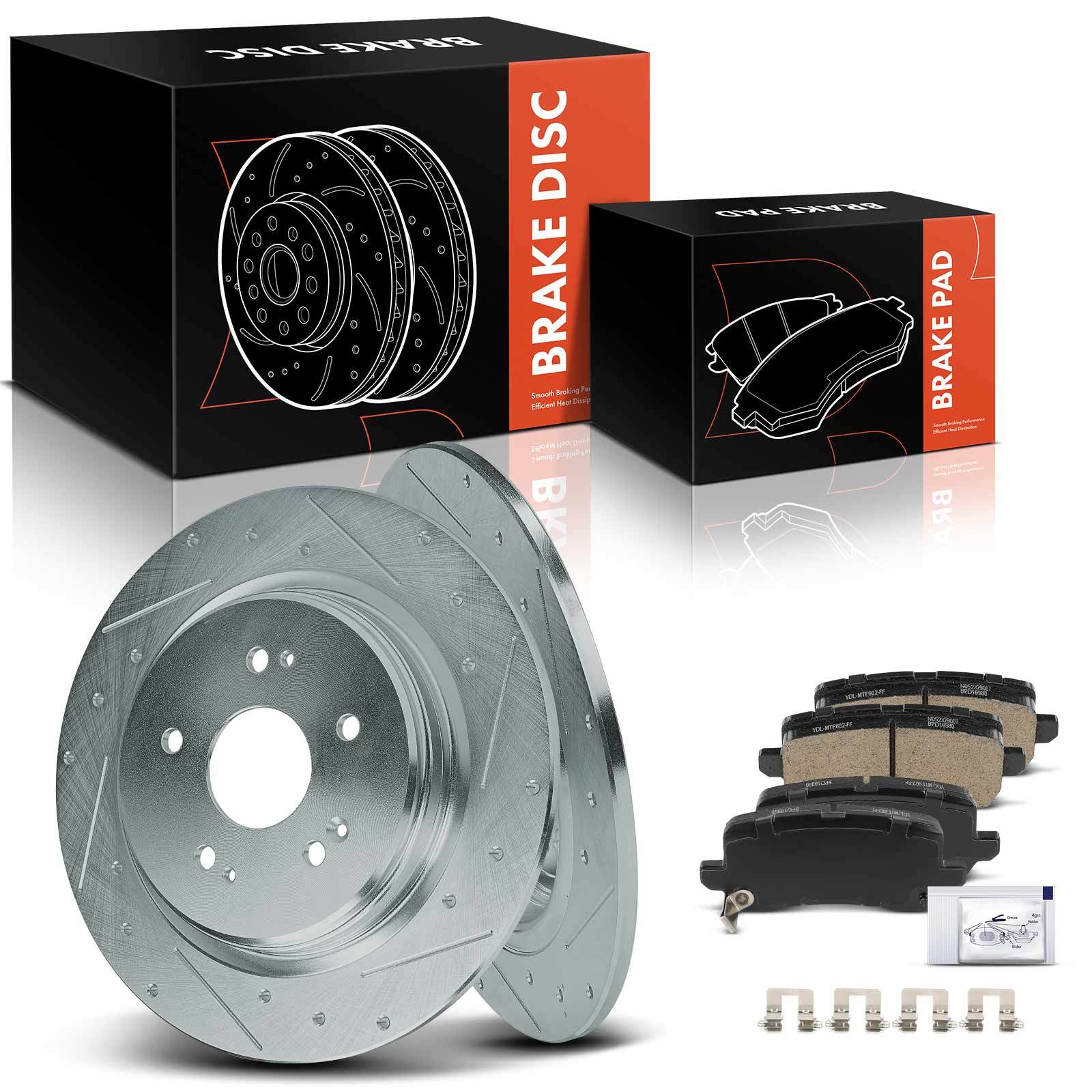 6Pcs Rear Drilled Brake Rotor & Ceramic Brake Pad for Acura TLX 2015 2016-2020