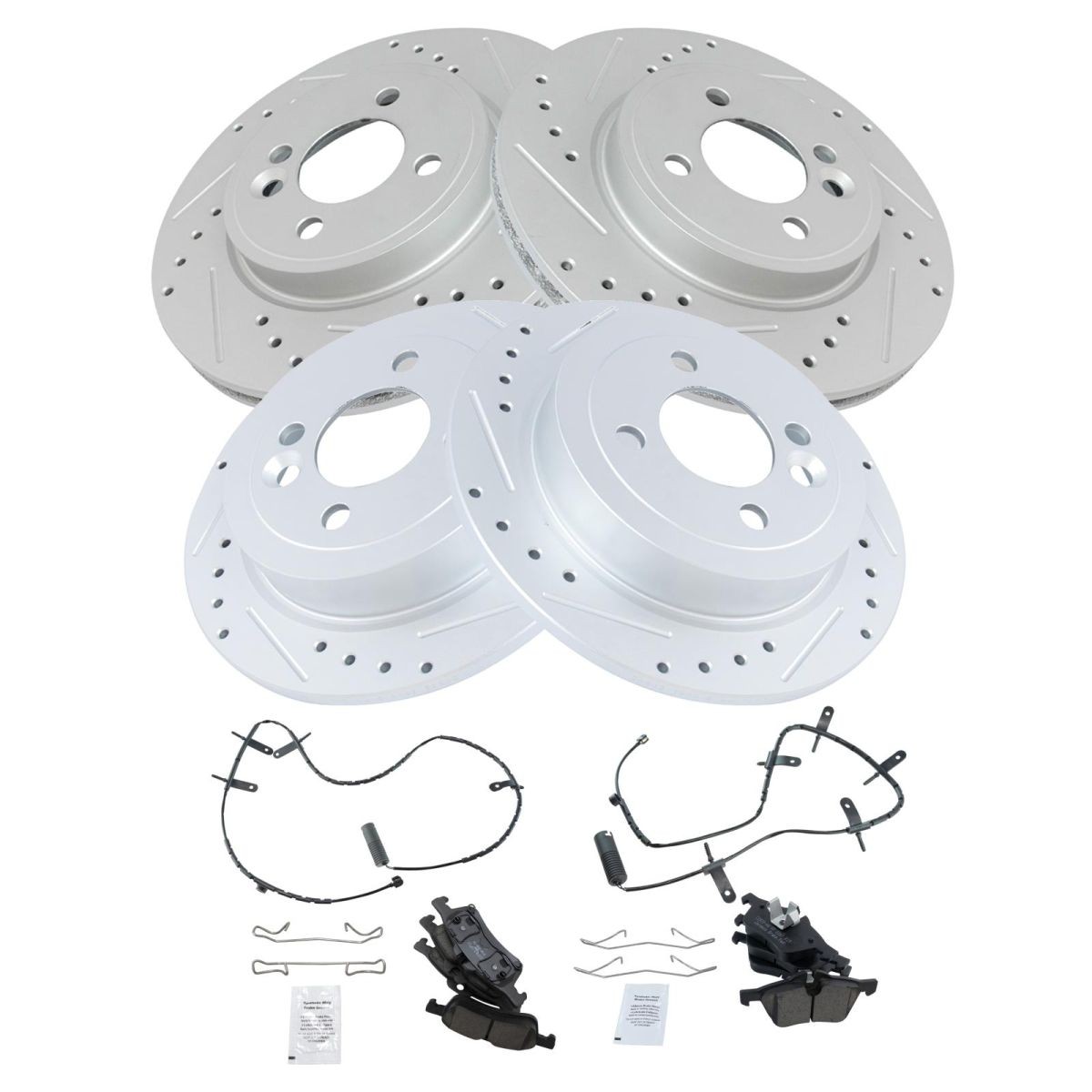 TRQ Performance Front Rear Premium Posi Ceramic Pad Rotor & Wear Sensors