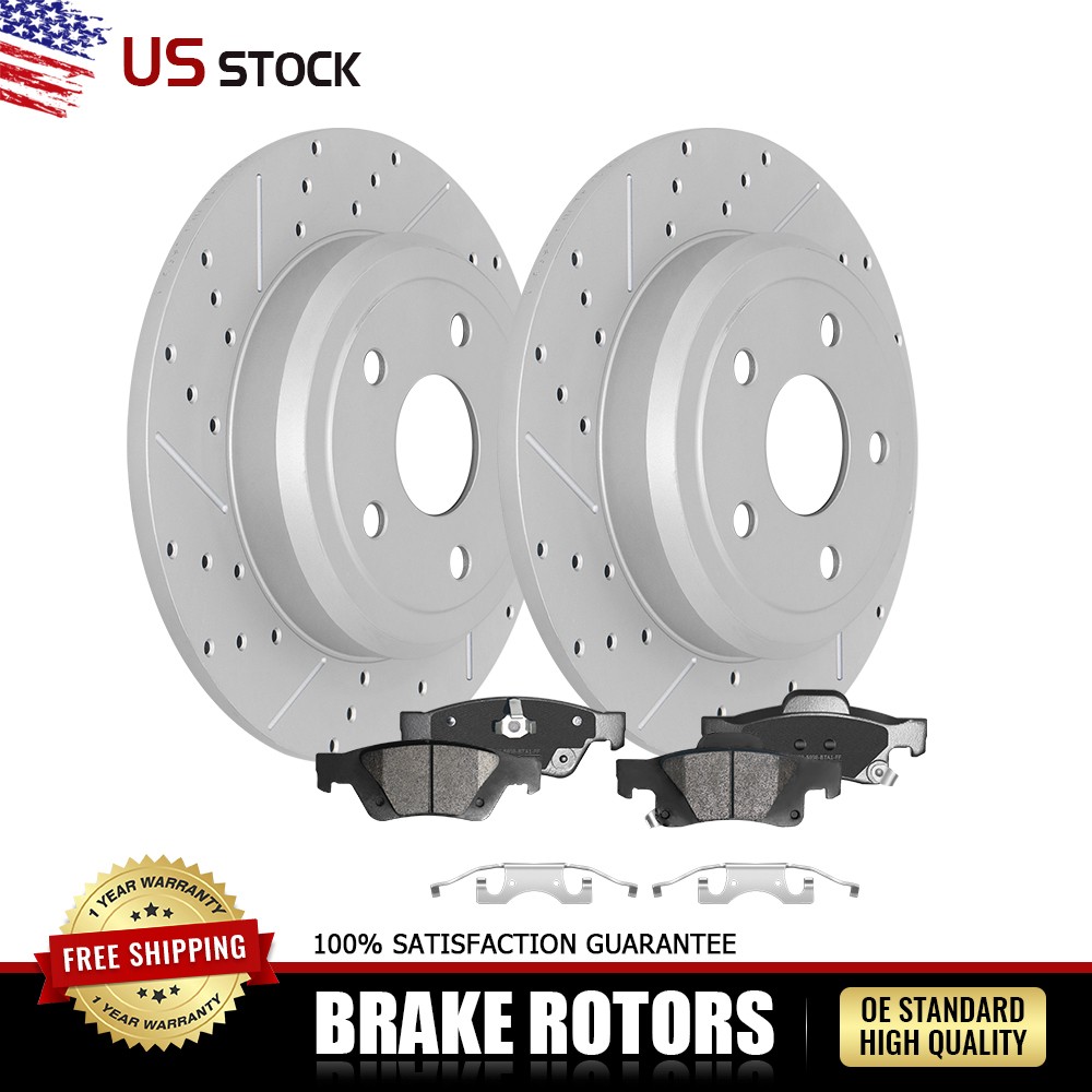 Rear Drilled Rotors & Brake Pads Set for 2011-2020 Jeep Grand Cherokee Durango