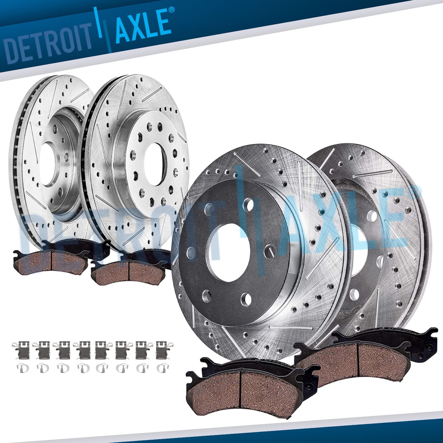 Front Rear Drilled Disc Rotors Brake Pads for Toyota Tundra Sequoia Lexus LX600