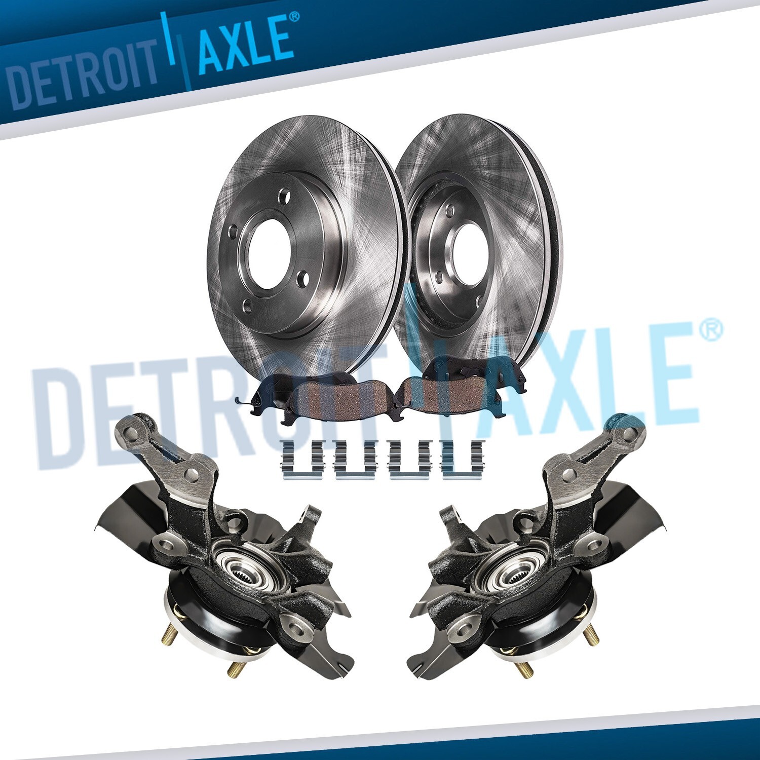 Front Steering Knuckles Hub Bearings Disc Rotors Brake Pads for Hyundai Accent
