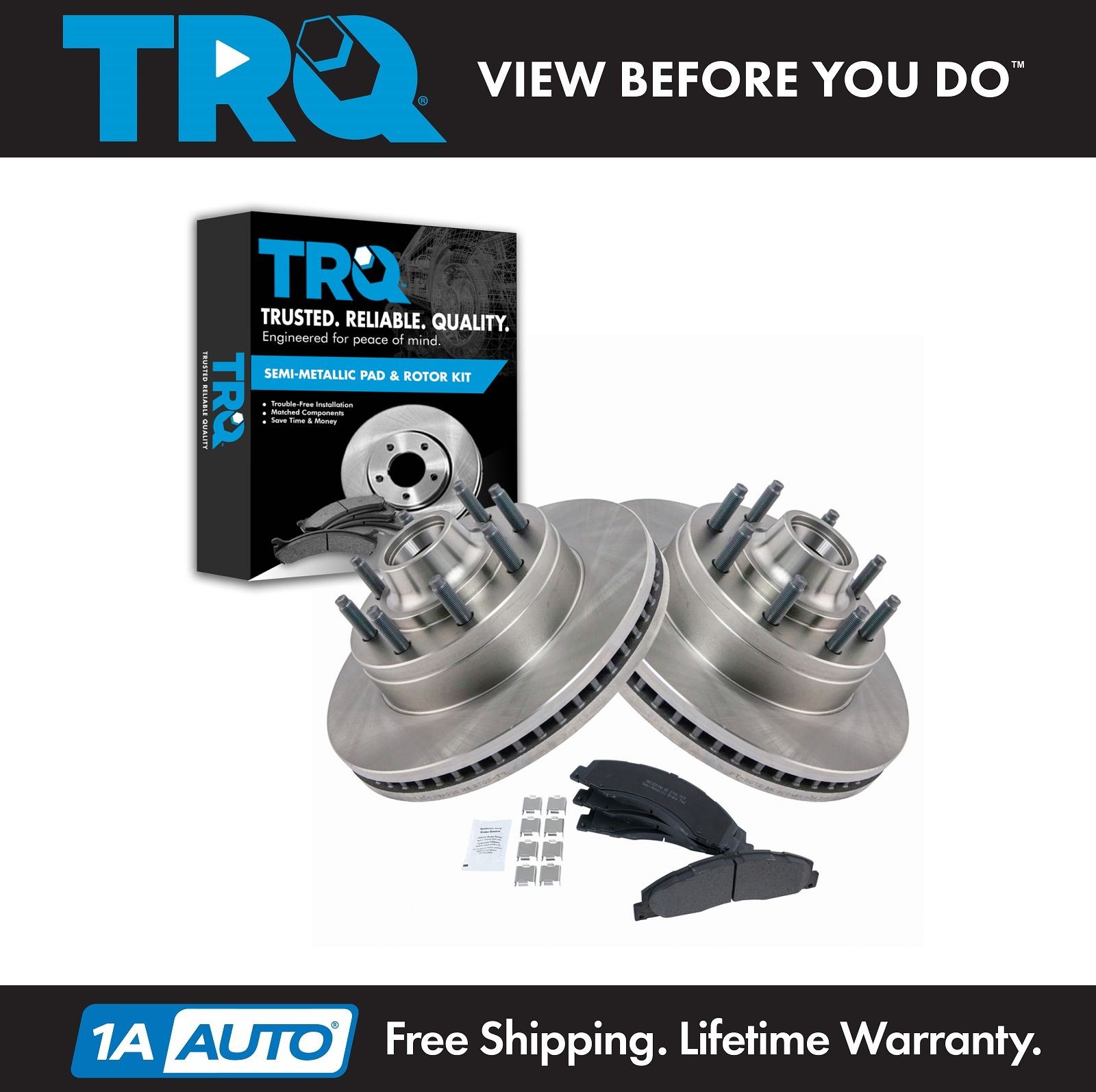 TRQ Front Premium Posi Metallic Disc Brake Pads & Rotors Kit for Ford Van
