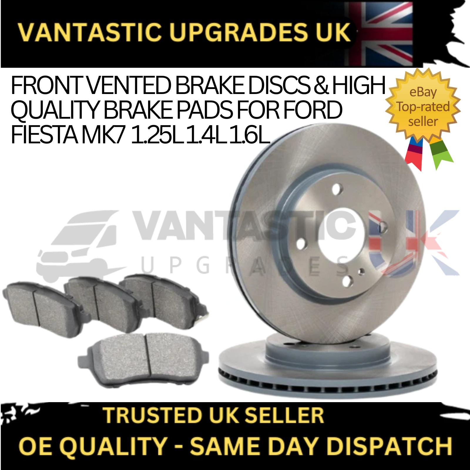2 NEW FRONT VENTED BRAKE DISCS & OE QUALITY PAD SET FOR FORD FIESTA MK7 2008-17