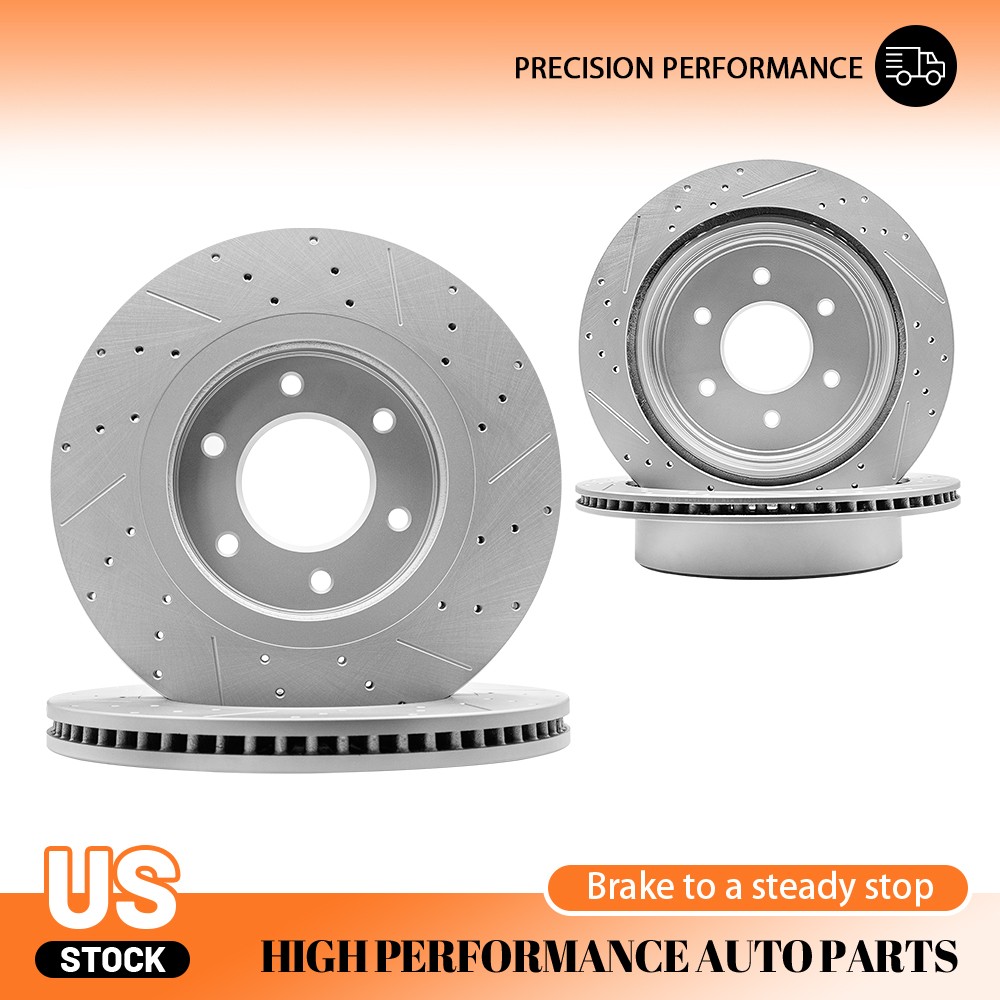 350mm Front 345mm Rear Drilled Disc Brake Rotors Set for 2017-2023 Nissan Titan