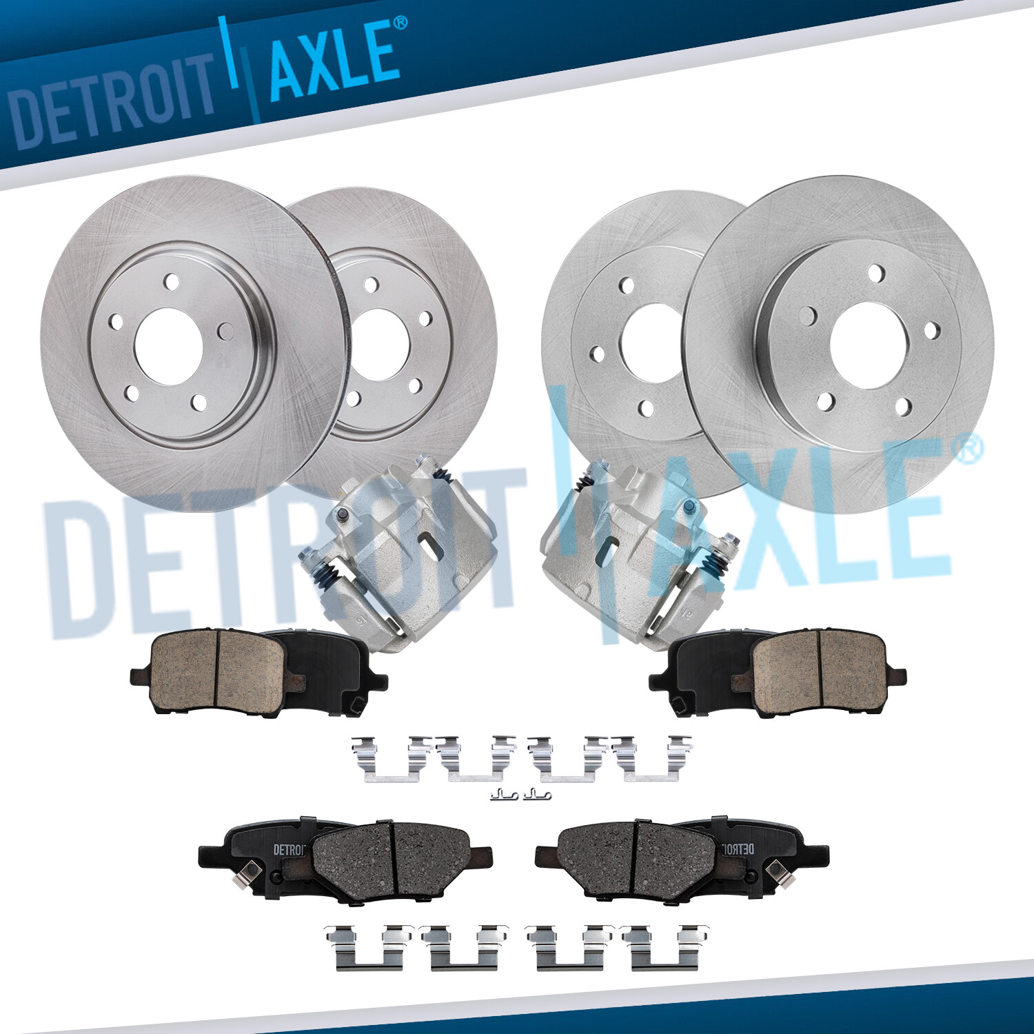 Front & Rear Disc Rotors Brake Pads+ Front Calipers for 2006-2012 Malibu G6 Aura