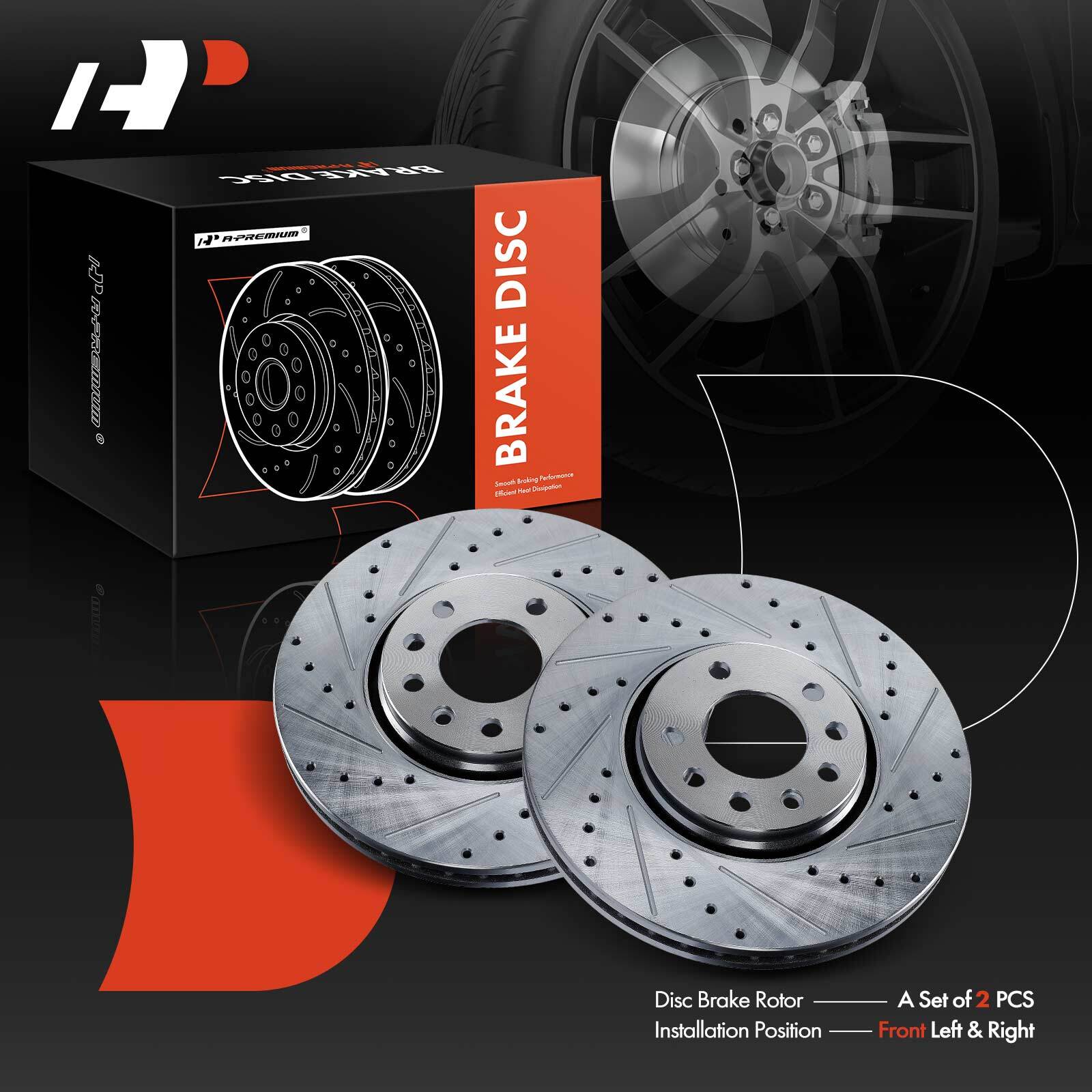 A-Premium Front Side Drilled Brake Rotors for Saab 9-3 2003-2011 9-3X 2010 2011
