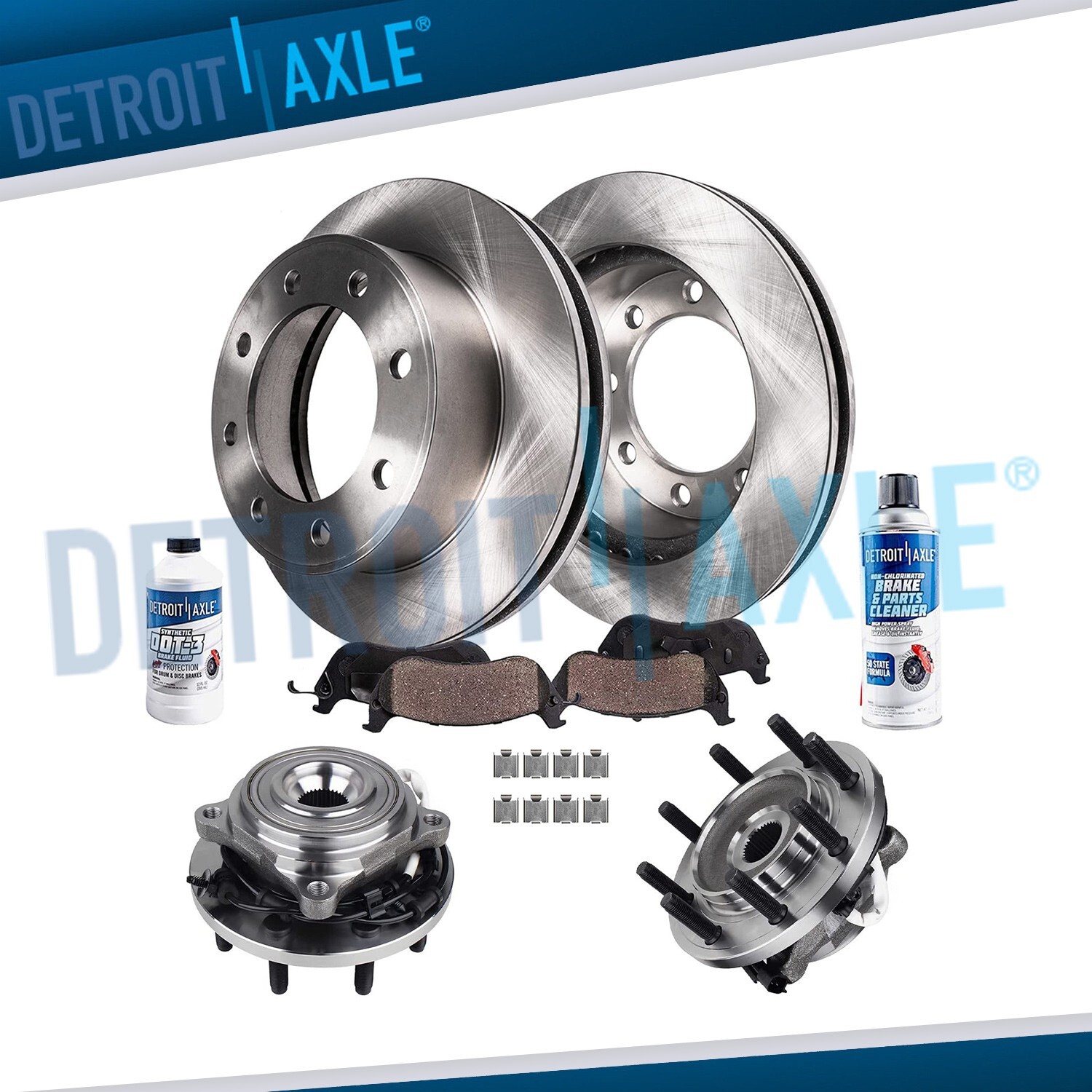 Front Rotors Ceramic Brake Pads + Wheel Bearing Hubs for 2014-2018 Ram 2500 3500