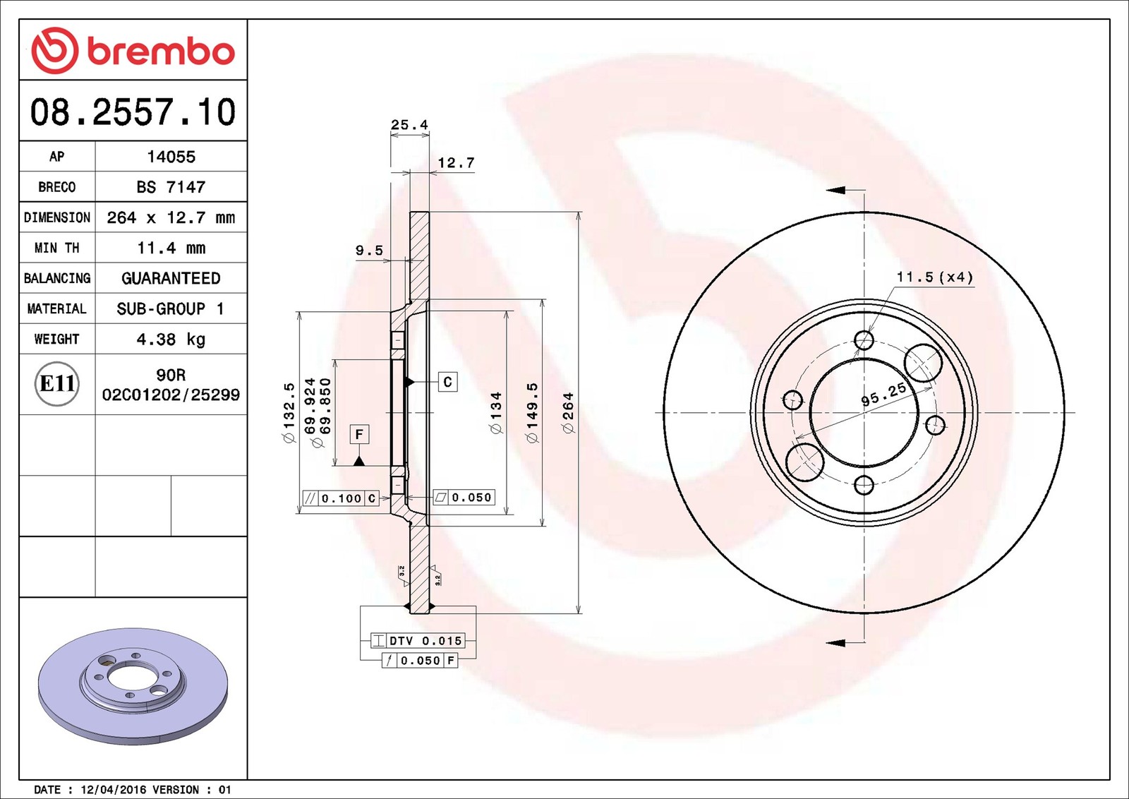 2x Brake Discs Pair Solid fits JAGUAR XJ 2.8 Rear 68 to 73 264mm Set Brembo New