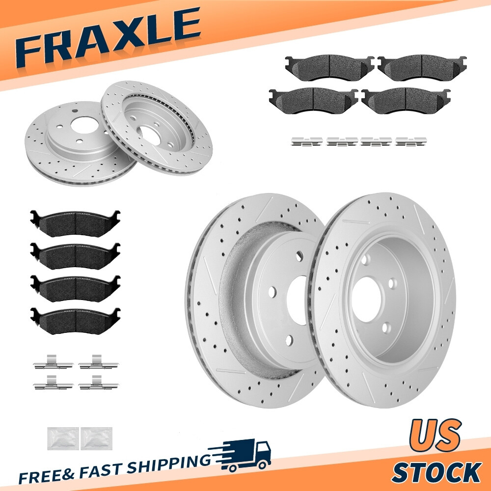 For Durango 04 – 06 Ram 1500 02 – 05 Front Rear Brake Rotors Ceramic Brake Pads