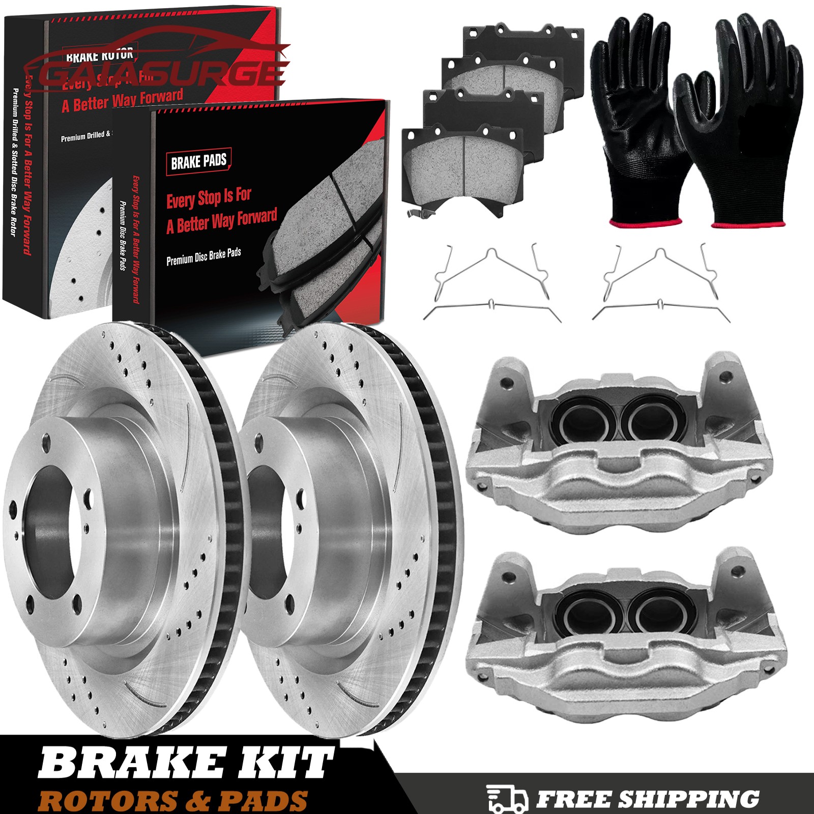 Front Drilled Slotted Rotors Pads Calipers for Toyota Sequoia Tundra 2007-2015