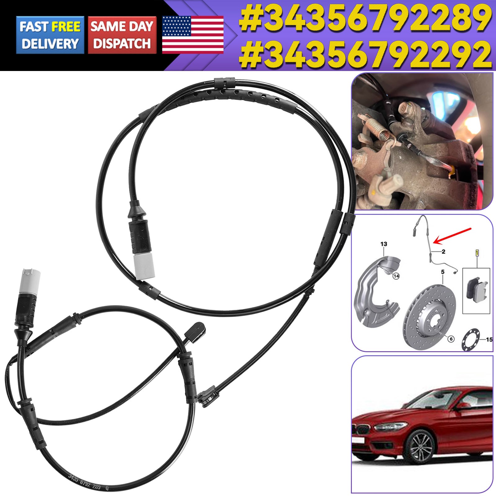 Set of 2 x Front Rear Brake Pad Wear Sensor For BMW F30 F31 F32 F33 320i 328i