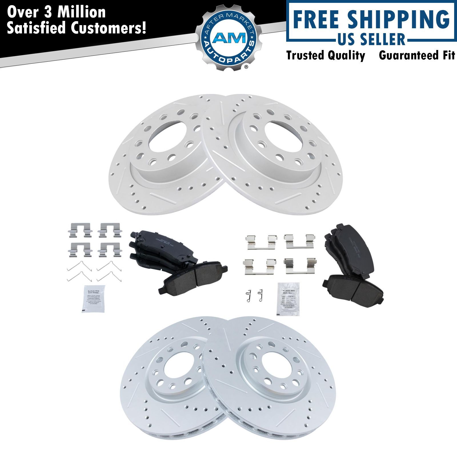 Performance Brake Rotor Drilled Slotted & Ceramic Pad Front Rear Kit