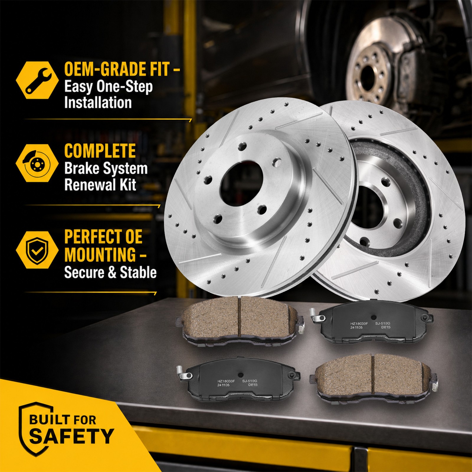 For 2007-2012 2013 Nissan Altima Front Drilled Slotted Rotors Ceramic Brake Pad