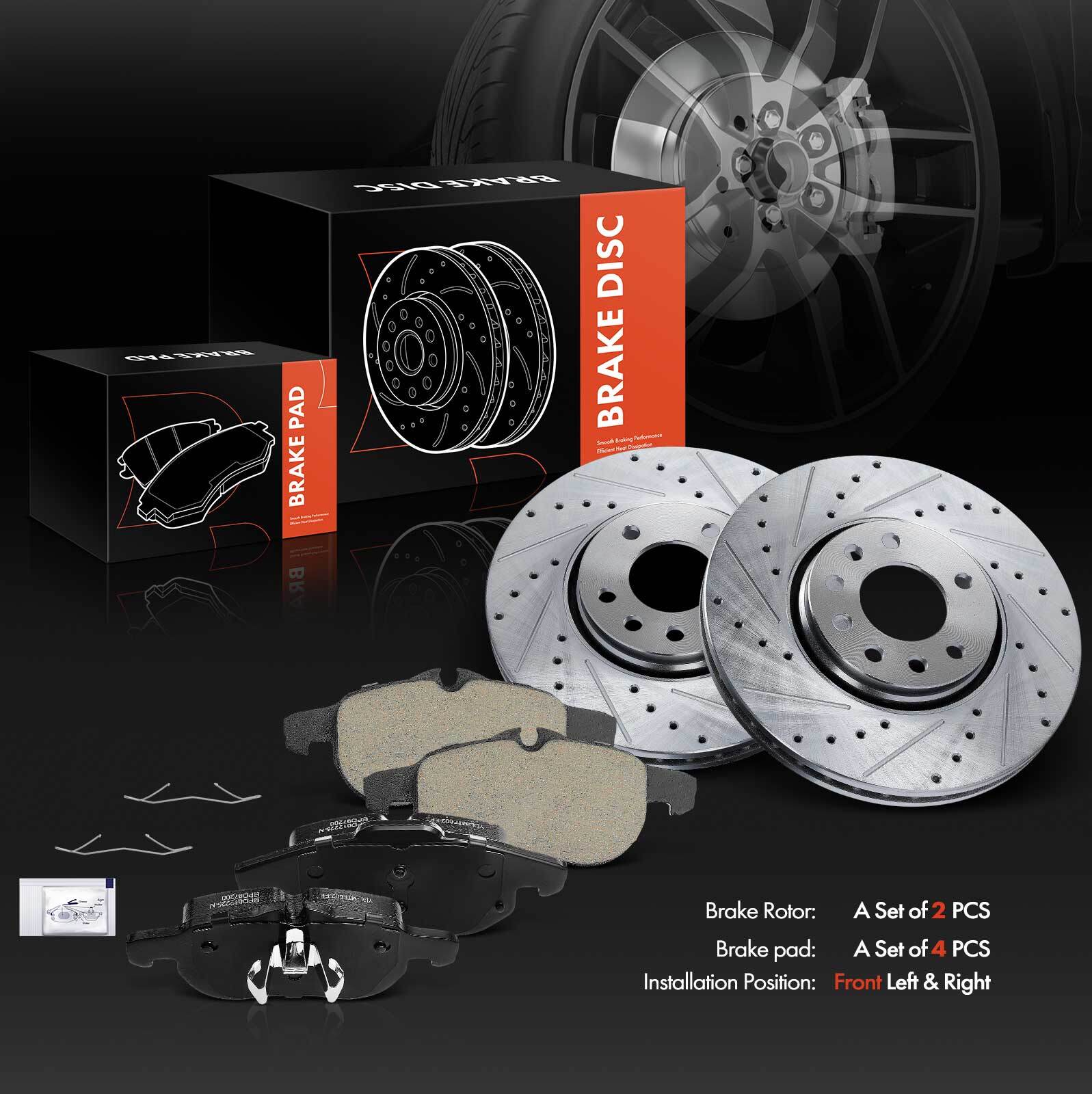302mm Drilled Brake Rotor & Ceramic Brake Pads for Saab 9-3 2003-2011 Front Side