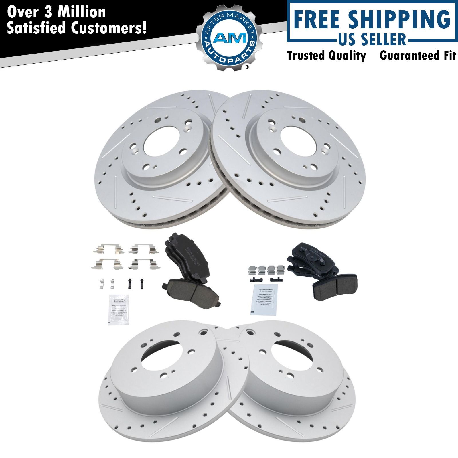 Performance Brake Rotor Drilled Slotted & Ceramic Pad Front & Rear Kit