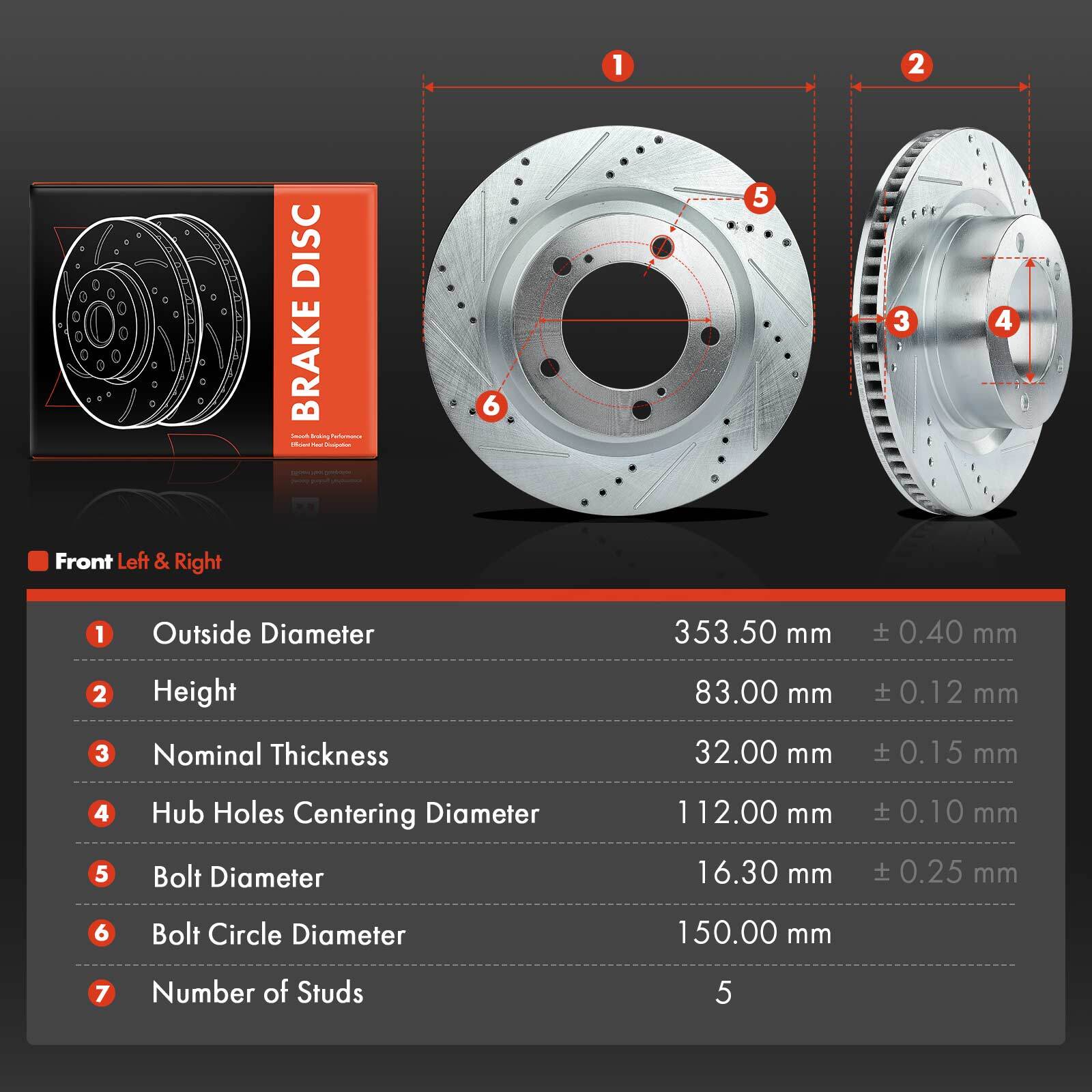 2x 354mm Front Drilled Brake Rotors for Toyota Land Cruiser Tundra Sequoia Lexus