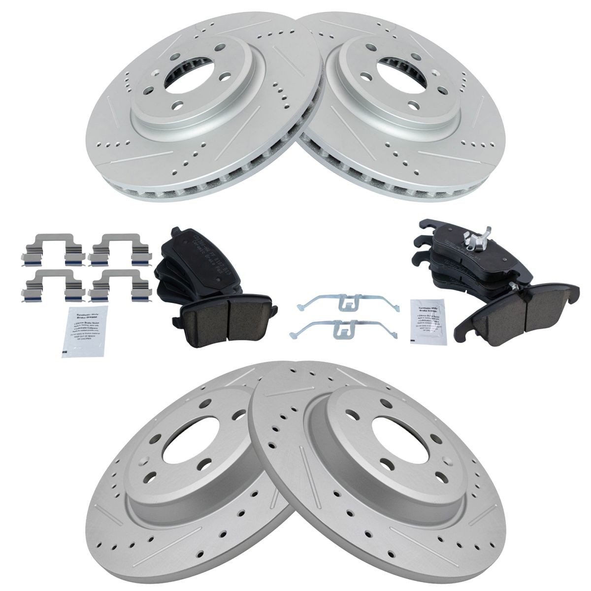 TRQ Front & Rear Performance Drilled Slotted Rotor & Posi Ceramic Brake Pad Kit