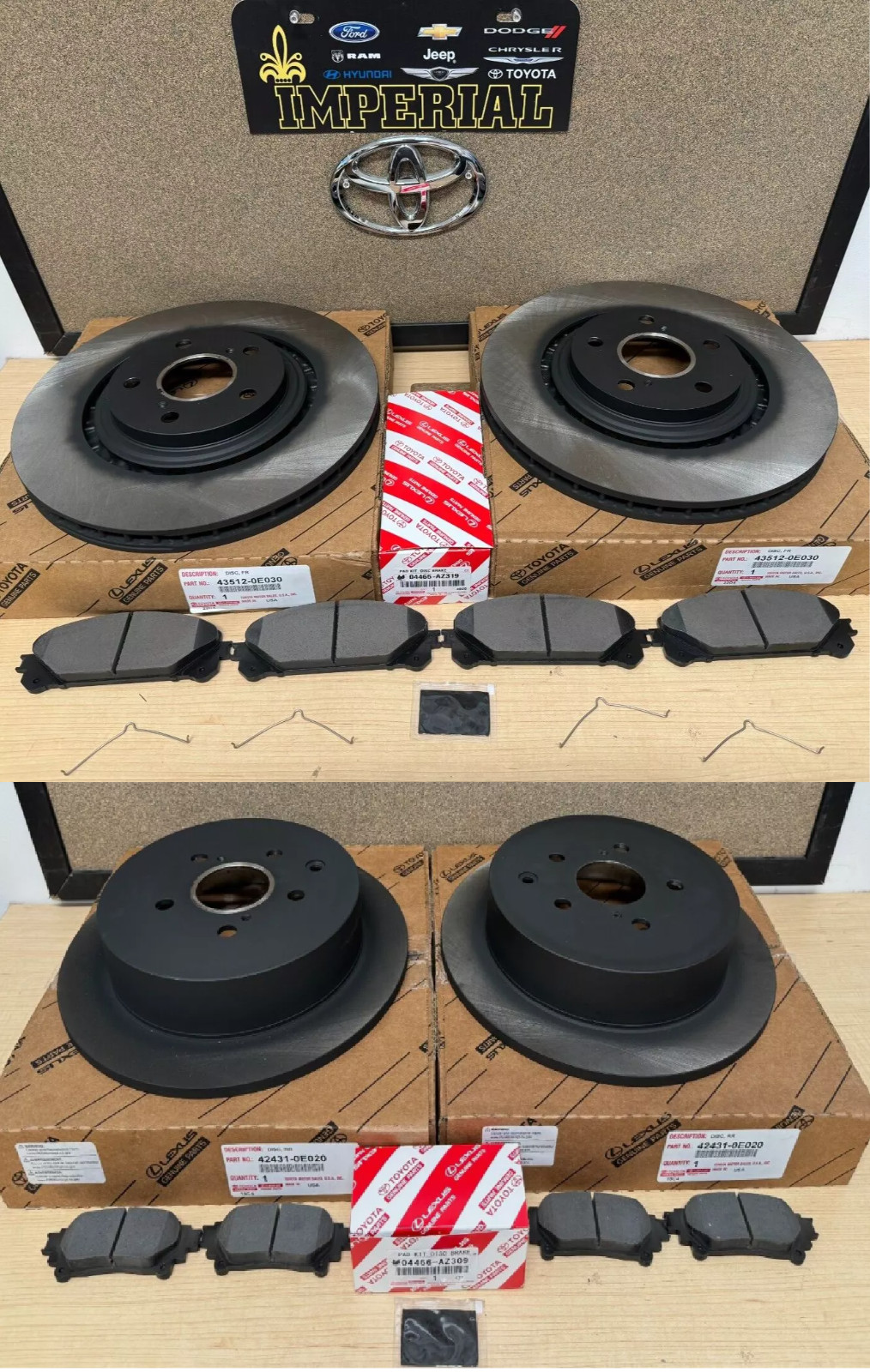 2014-2019 TOYOTA HIGHLANDER FRONT & REAR BRAKE ROTORS & TCMC PADS OEM GENUINE