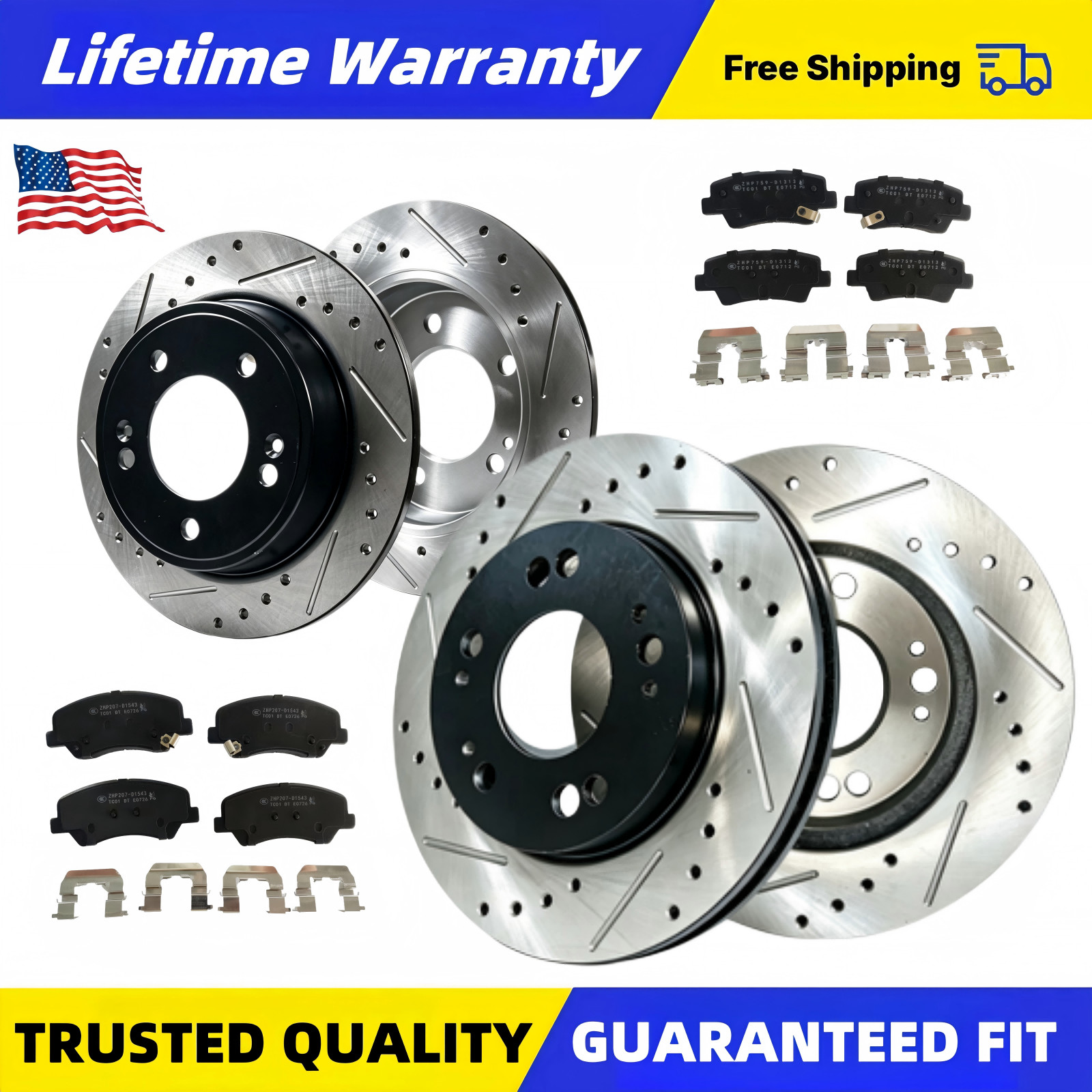 Front Rear Drilled Rotors Brake Ceramic Pads fit 2016 2017 2018 Kia Forte5 EX LX