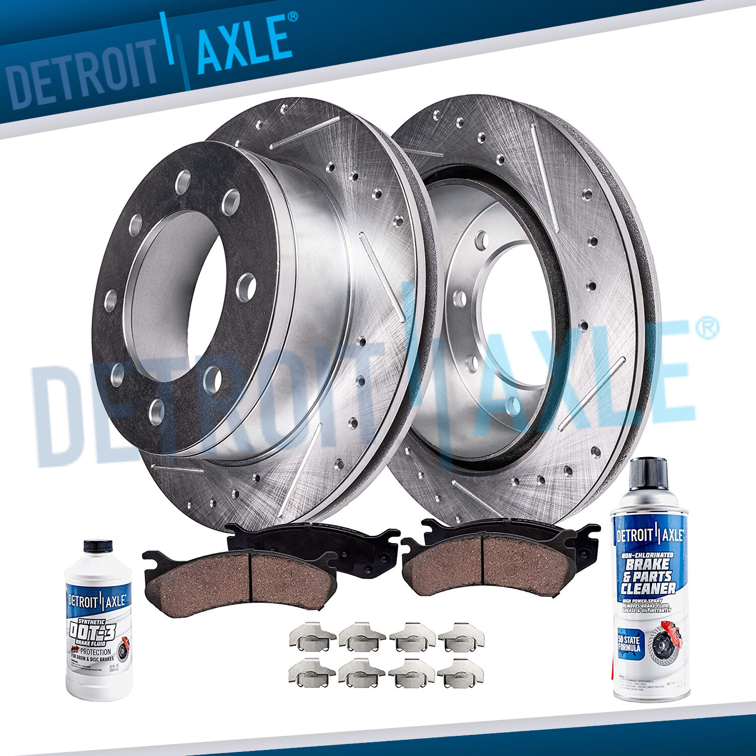 Rear Drilled Rotors + Brake Pads for 1999 – 2004 Ford F-250 F-350 Super Duty SD