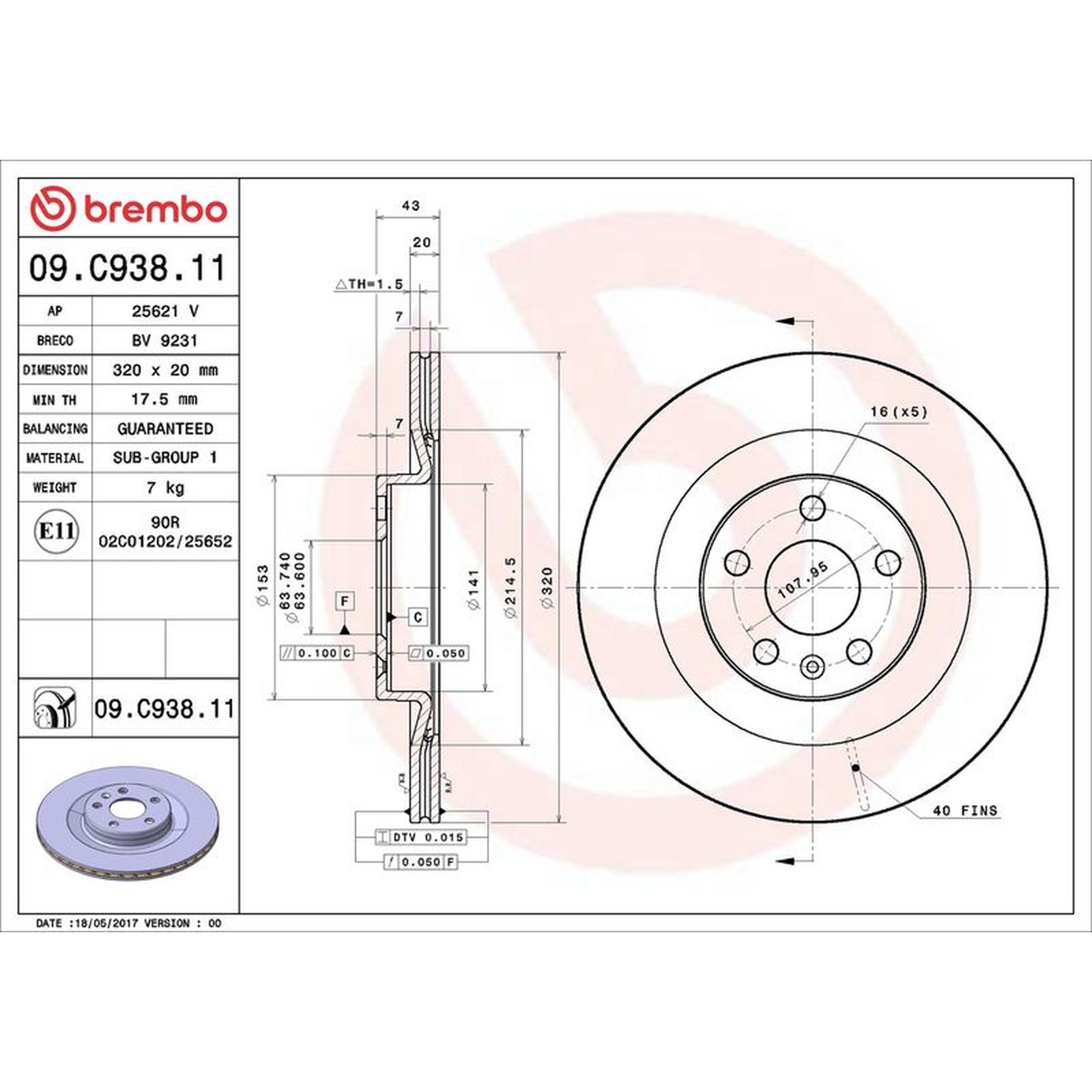 Brembo Prime Line UV Coated Vented Brake Disc Pair – 09.C938.11 – High Quality