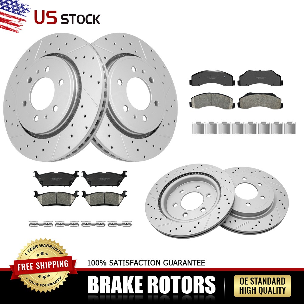 Front+Rear Drilled Rotors and Brake Pads Set for Ford Expedition F-150 Navigator