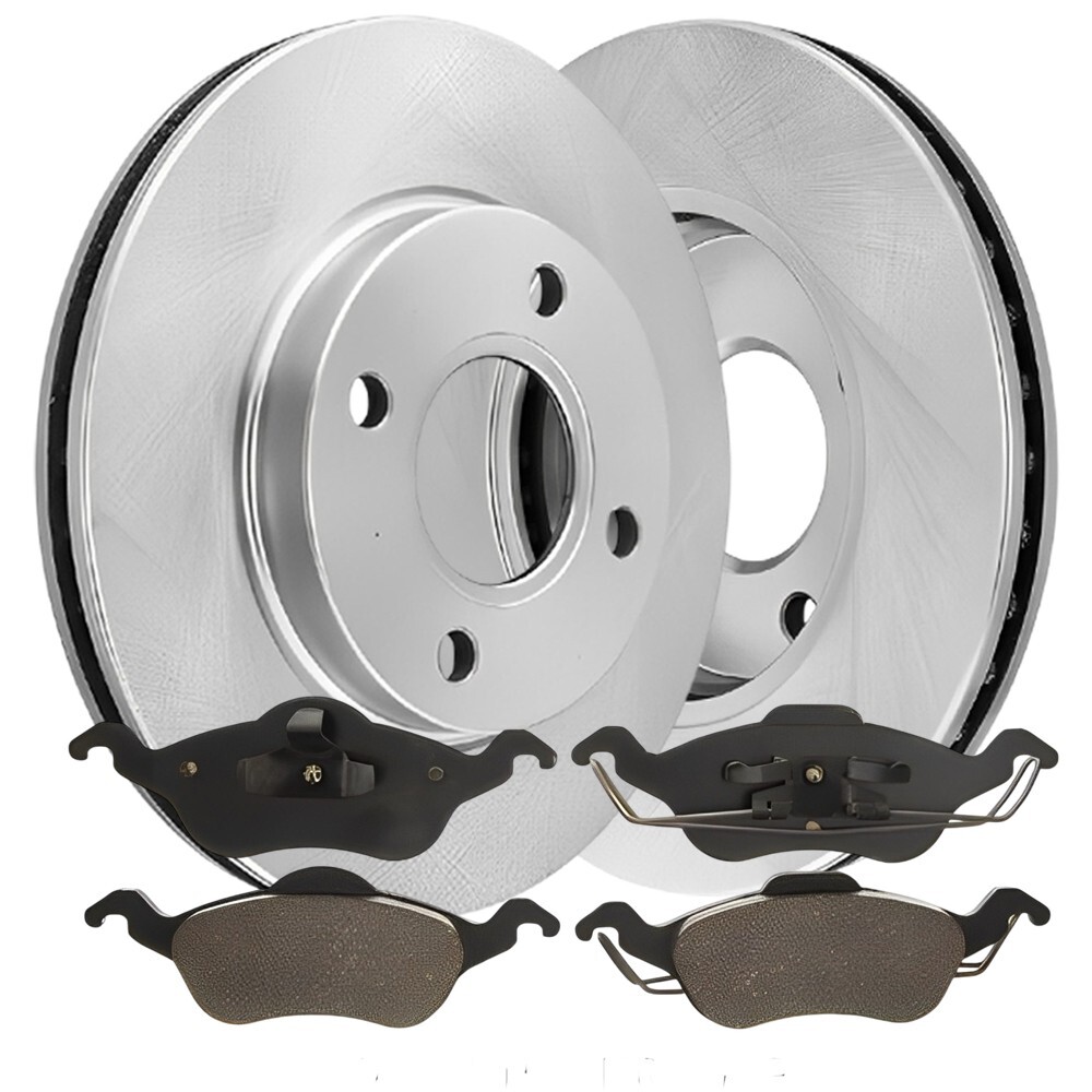 Front Right & Front Left Vented Disc Brake Rotors With Pads For Ford Focus 04-00