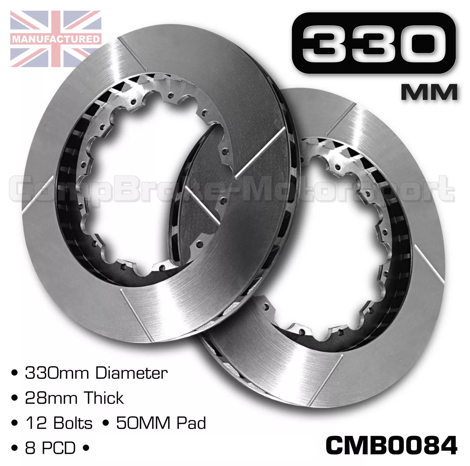BRAKE DISCS / ROTOR 330MM X 28MM 12 BOLT (50MM PAD) 8″ PCD – PAIR CMB0084