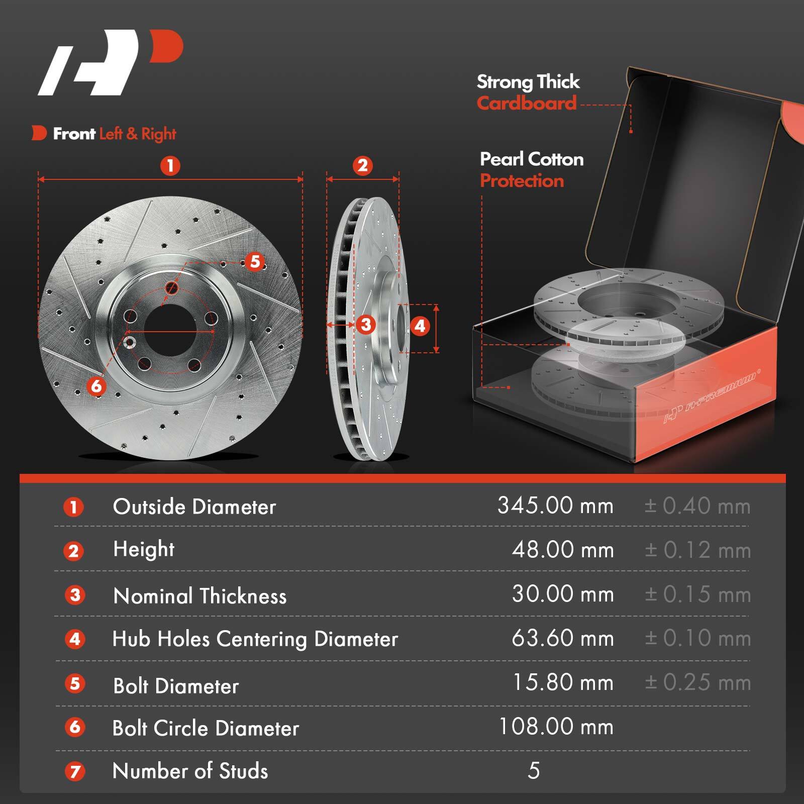 A-Premium Front Drilled Brake Rotor & Ceramic Pads for Volvo0 S90 XC40 XC60 XC90
