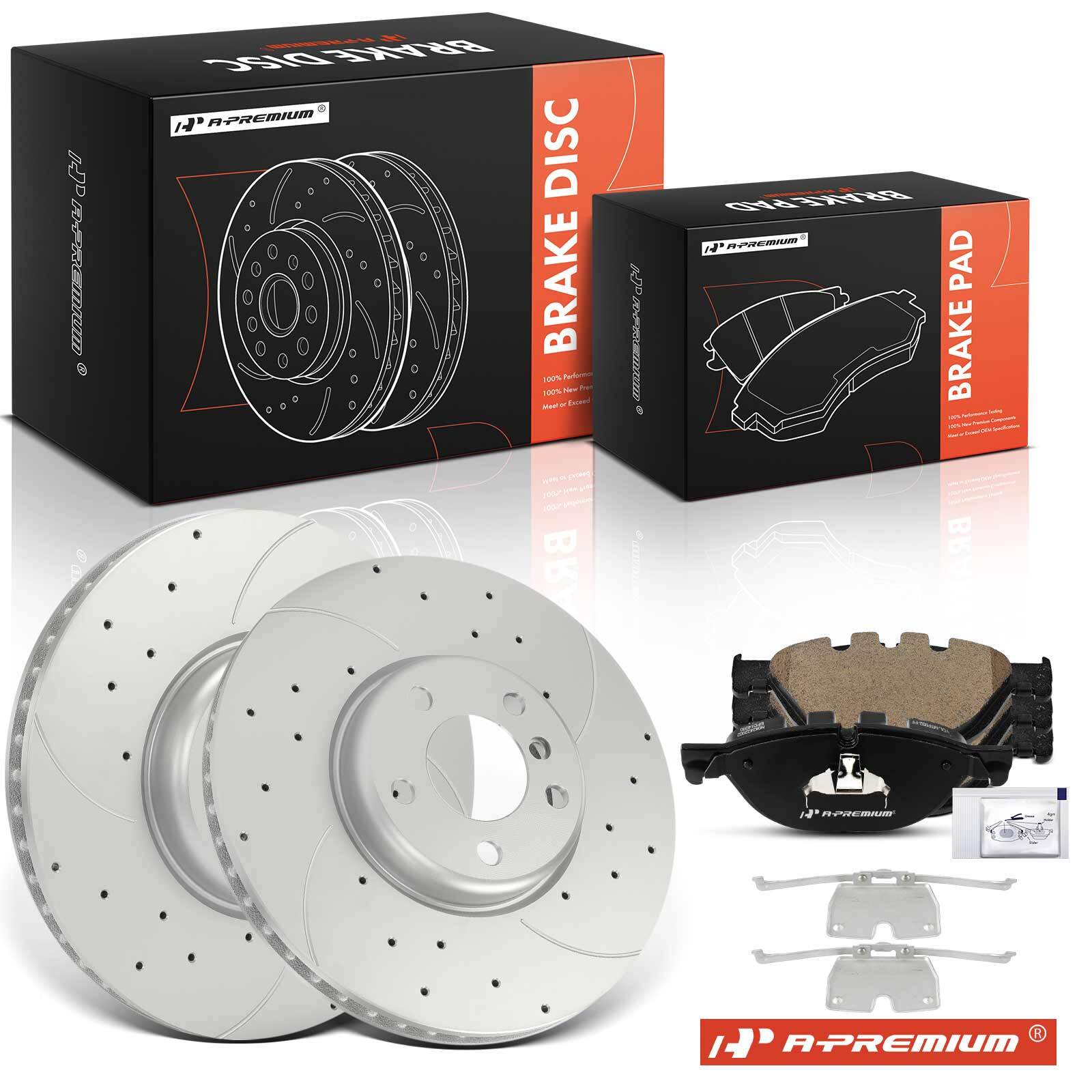 Front Drilled Brake Rotor & Ceramic Brake Pads for BMW 528i 535i GT 550i 740Li