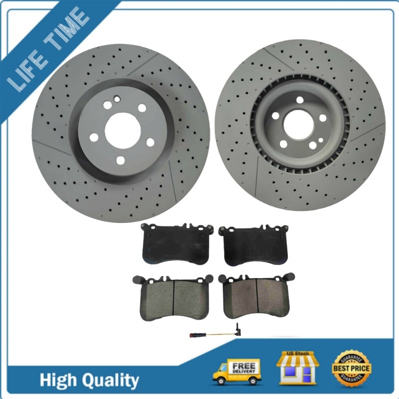 Front Drilled Slotted Brake Rotors Brake Pads for Mercedes CLA45 AMG 2014-2019