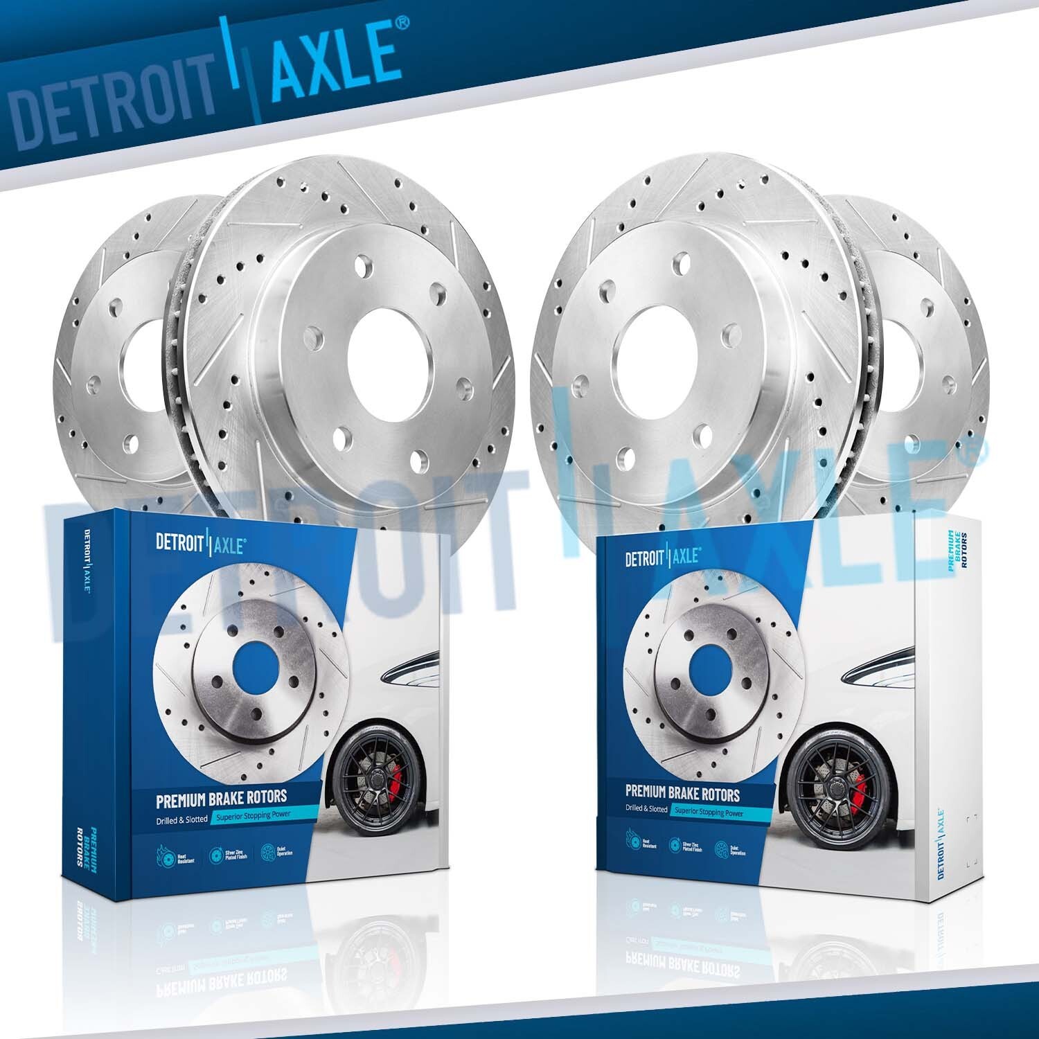 Front and Rear Drilled Slotted Disc Brake Rotors Kit for 2017 2018 Nissan Titan