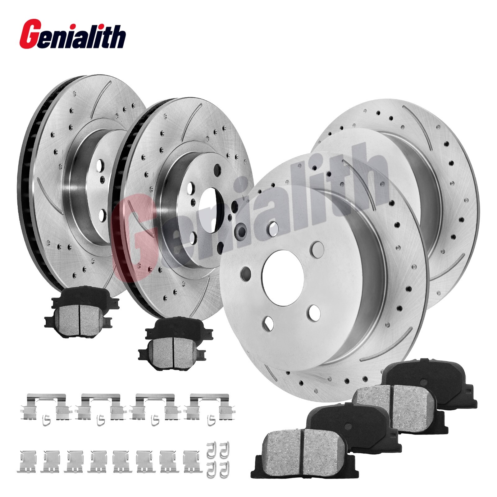 Front and Rear Drilled Disc Brake Rotors + Brake Pads for 2005 – 2010 Scion tC