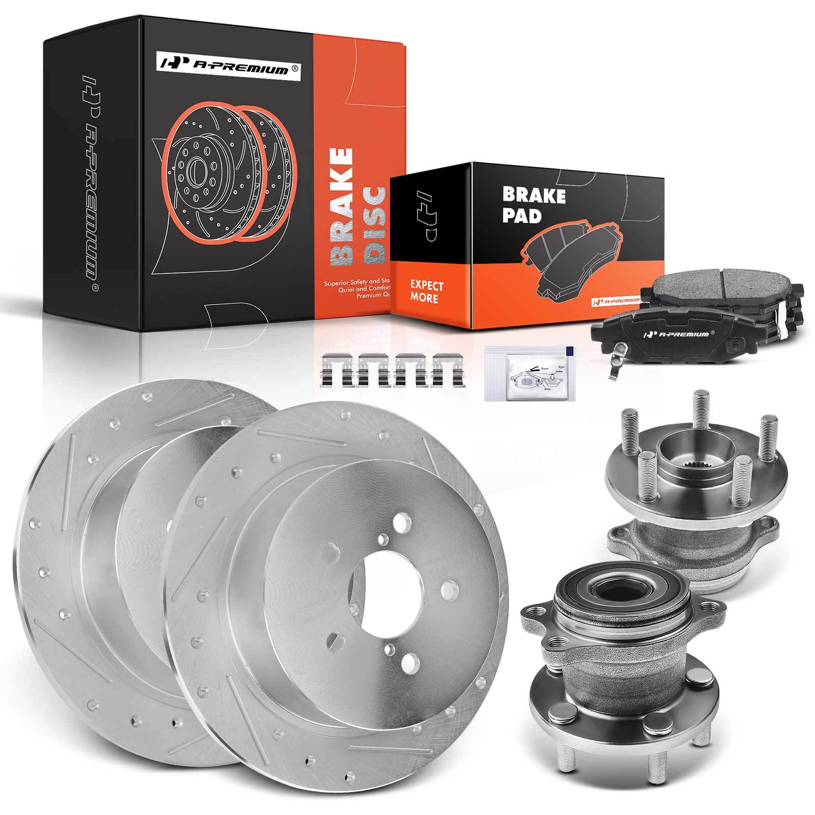 A-Premium Rear Drilled Rotor & Brake Pad + Hub Bearing for Subaru Legacy Outback