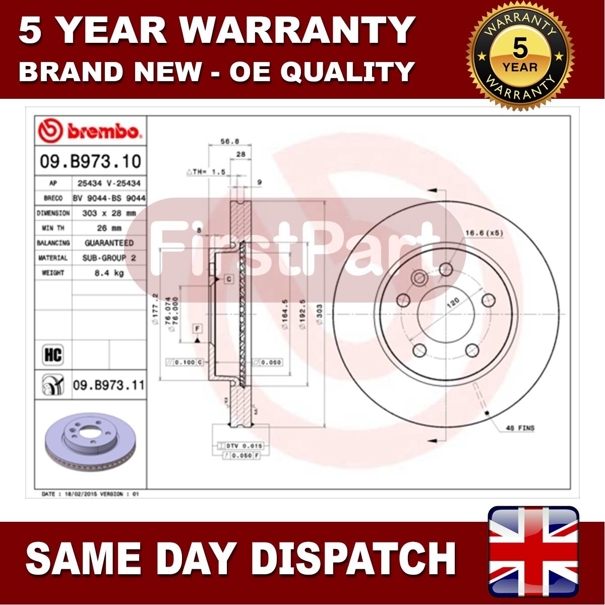 Fits VW Amarok 2010- 2.0 TDi 3.0 Firstpart Front Brake Disc #1 2H0615301A