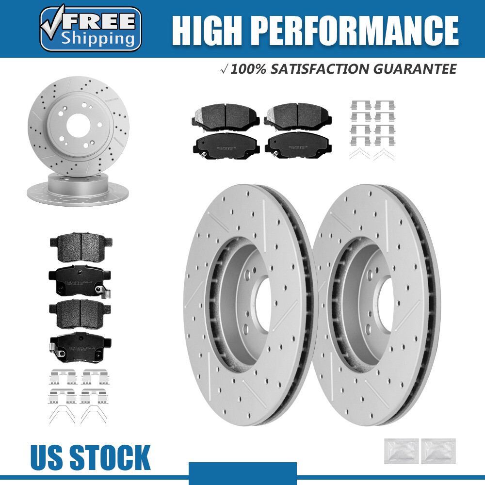 Front & Rear Disc Brake Rotors + Brake Pads for 2008 – 2017 Honda Accord LX