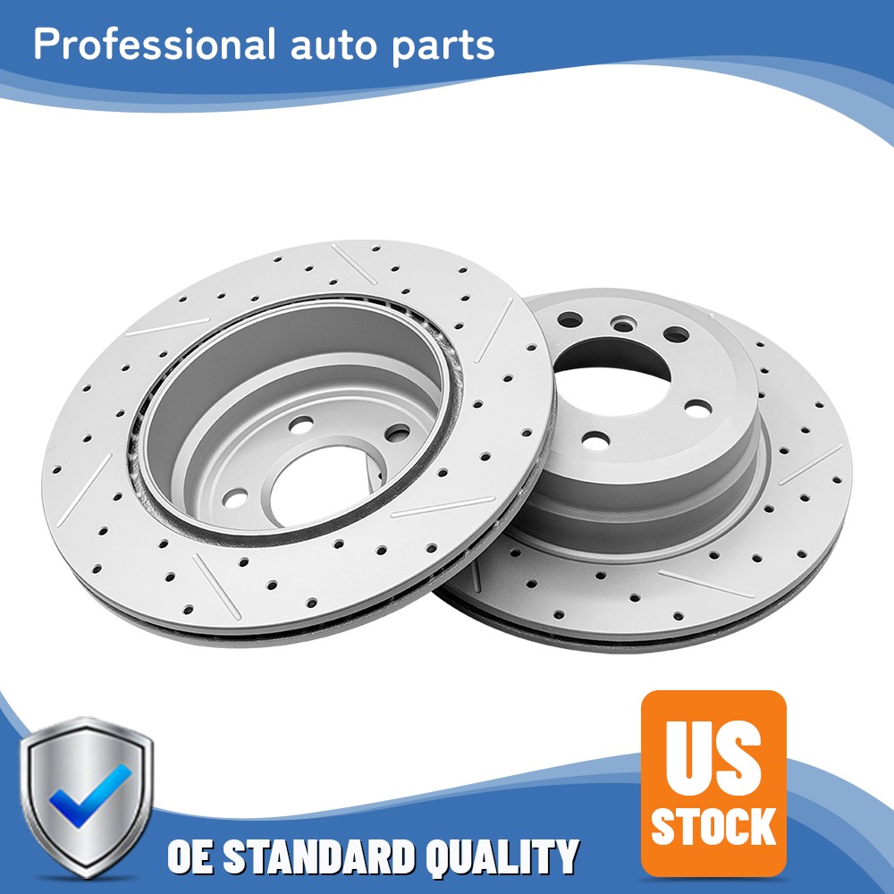 2x Rear Drilled Slotted Disc Brake Rotors Set For BMW X5 X6 2010 2011 2012-2018