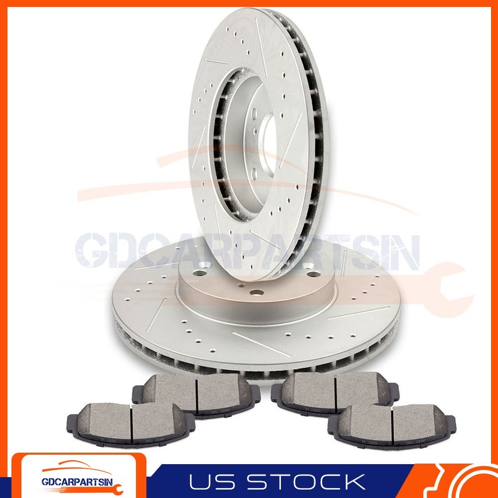 Brake Front Disc Rotors And Ceramic Pads Drilled Slot For 2003-2007 Honda Accord