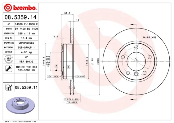Brembo 08.5359.11 Brake Disc for BMW