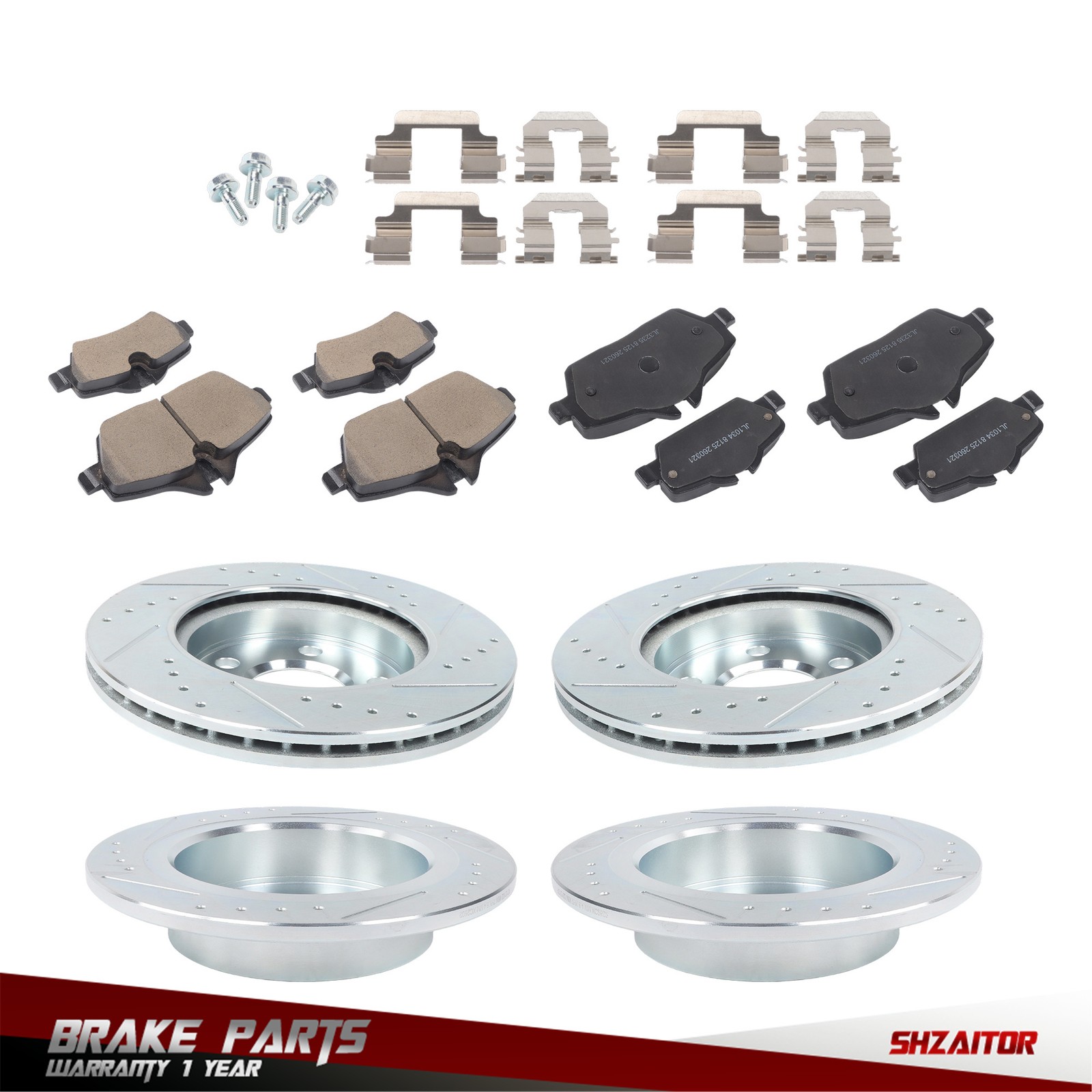 Front & Rear Drilled Brake Rotor & Brake Pads 2015-2016 For Mini Cooper F56/ F57