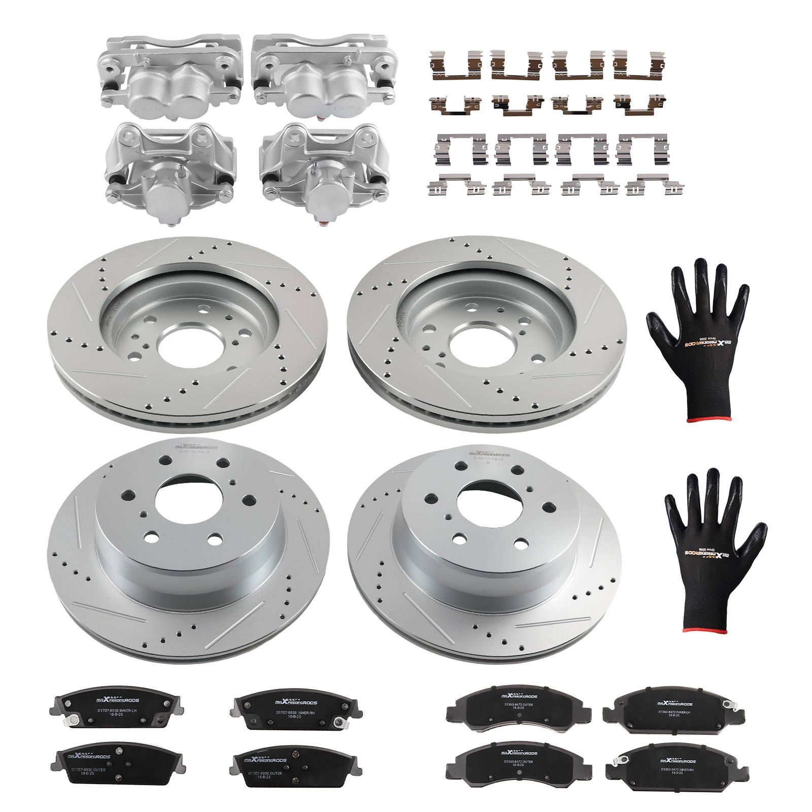 Front Rear Brake Rotors+Calipers w/Pads for GMC Sierra 1500/Chevy Silverado 1500