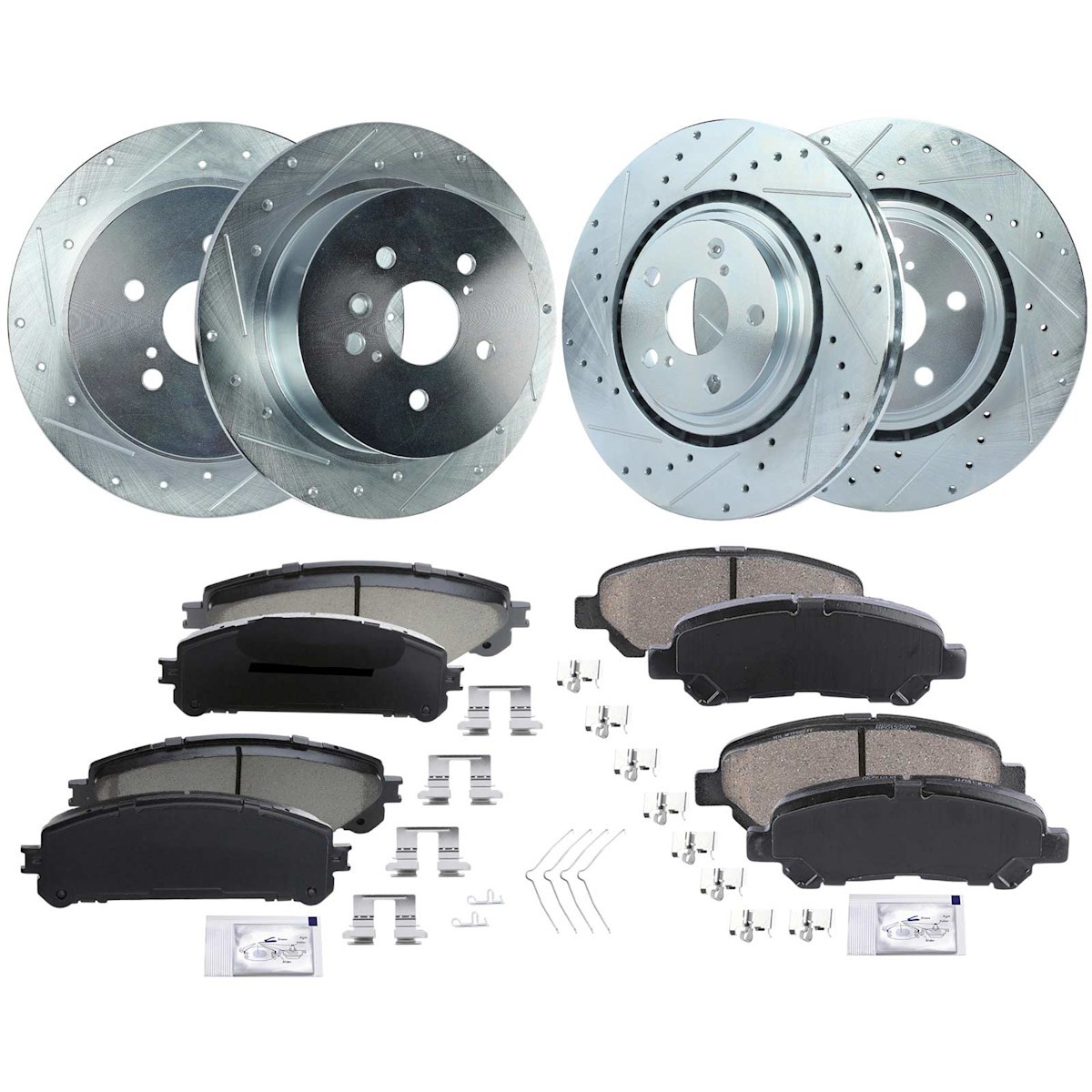 4-Wheel Set Brake Disc and Pad Kits Front & Rear for Toyota Highlander 2008-2014