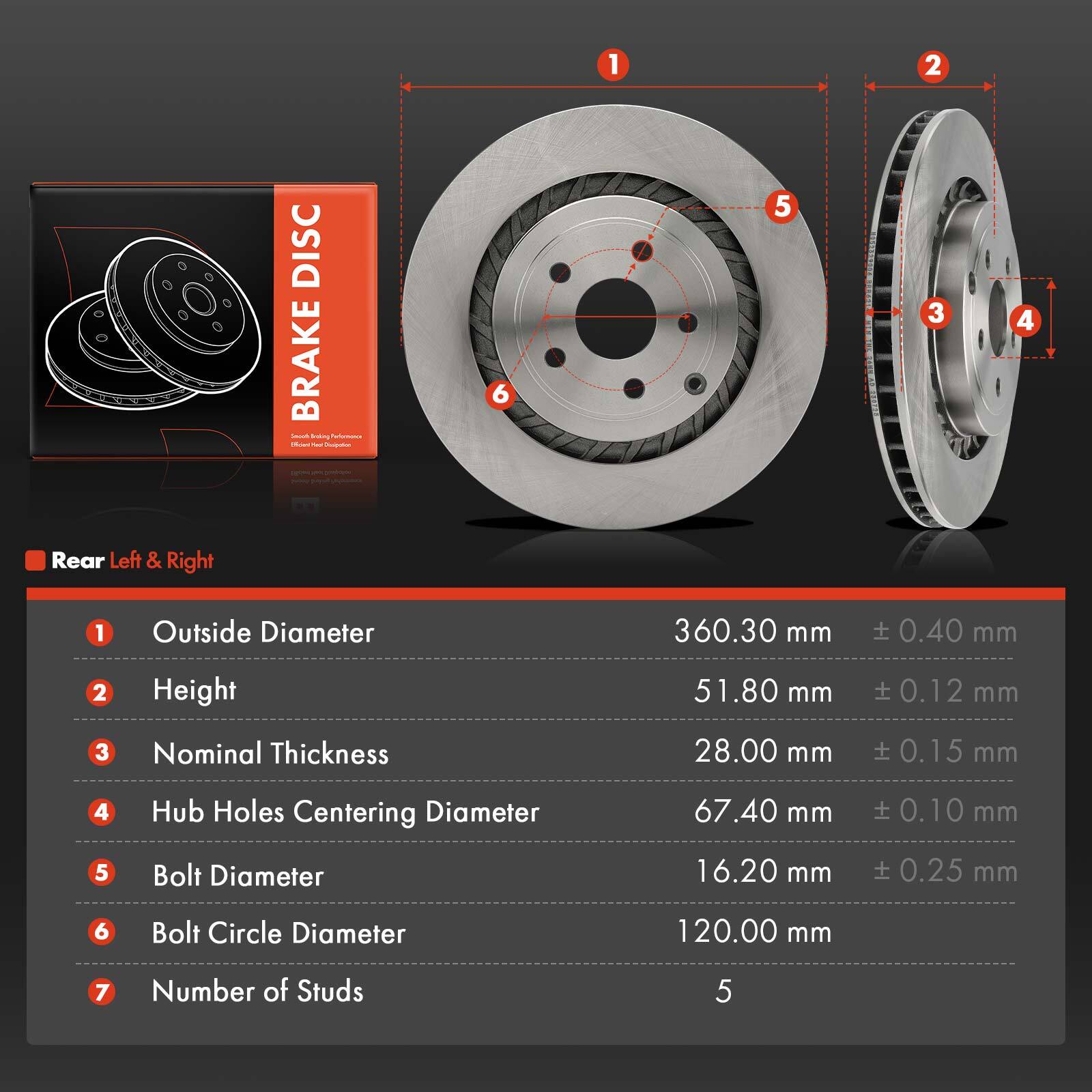 2pcs Rear Left & Right Side Disc Brake Rotors for Chevrolet SS 2015-2016 V8 6.2L