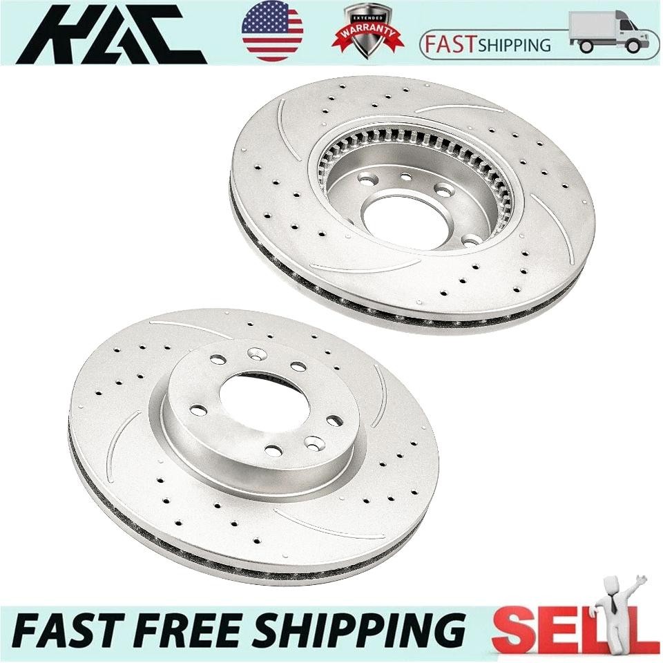 2X Front Vented Drilled Slotted Brake Rotors for Ford Fusion Mazda 6 Lincoln MKZ